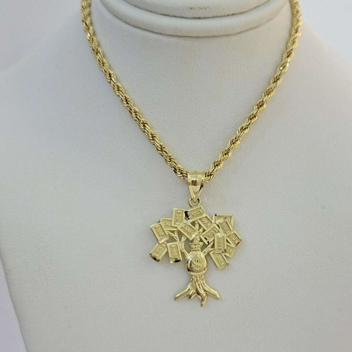 money tree gold pendant 10k Yellow Gold Pendant & 10kt Rope Necklace 22", Money Tree Charm 10k –  Goldenlinq