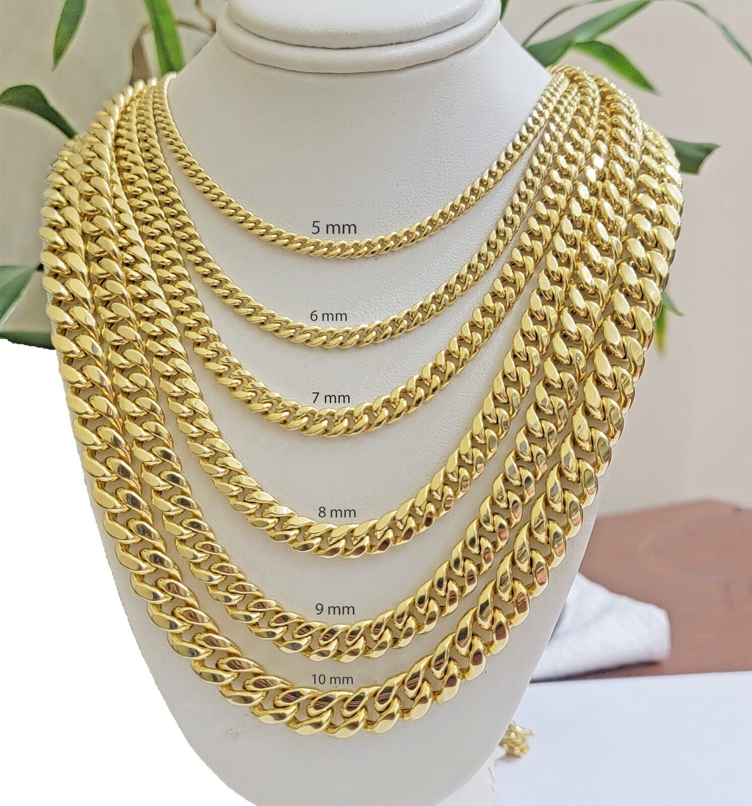 Globalwatches10 Real 10k Gold Miami Cuban Link Chain – 20-28 Inch, 6mm-12mm, Unisex, Box Clasp