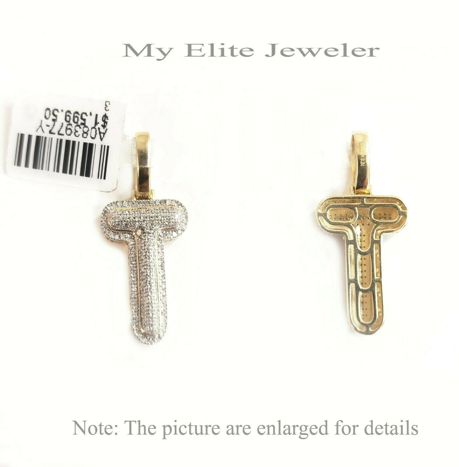 10 K Gold 3mm Chain 0.24 CT Diamond Initial T Charm Alphabet Men's Ladies Letter - GoldenlinQ