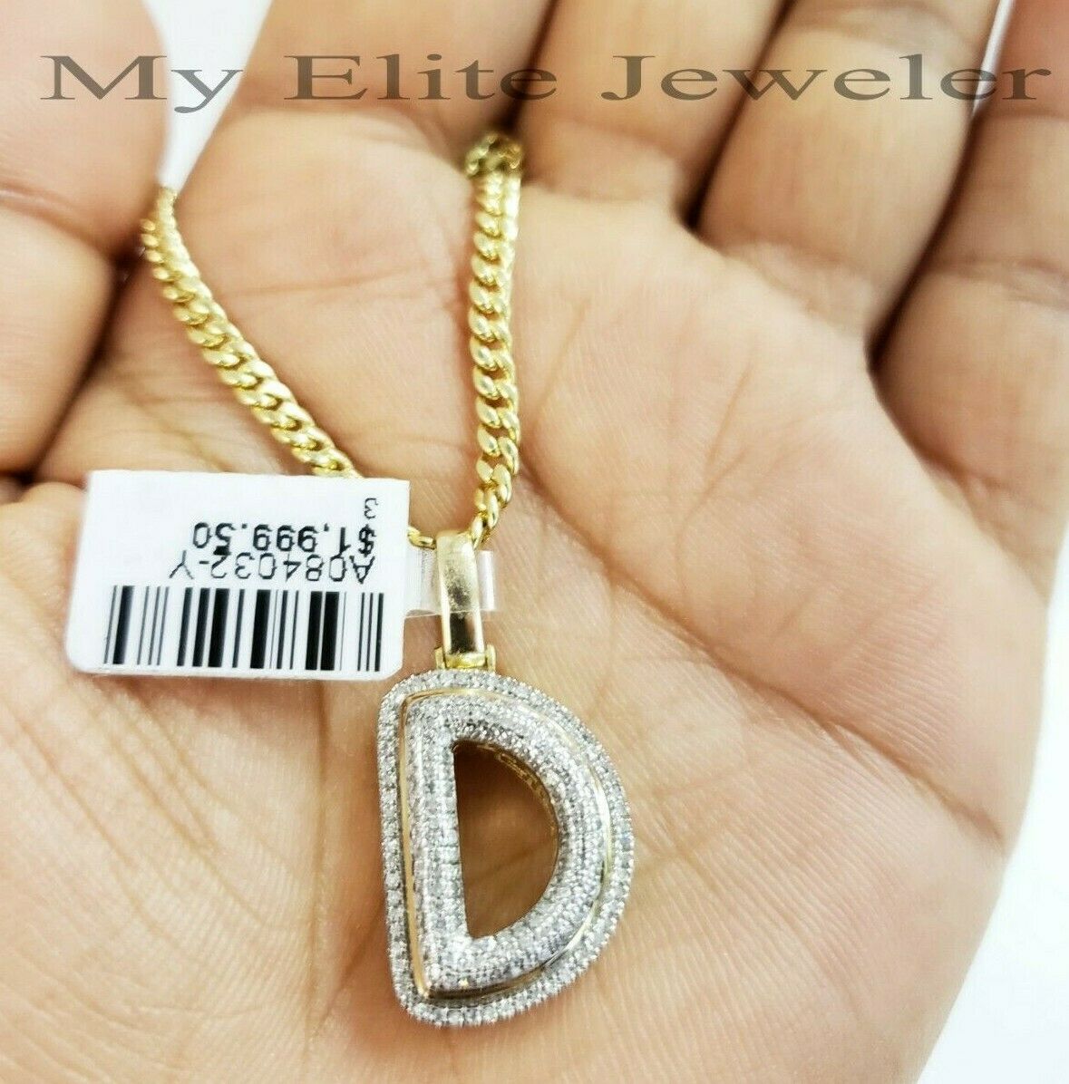 10 K Gold 3mm Chain 0.28 CT Diamond Initial D Charm Alphabet Men's Ladies Letter - GoldenlinQ