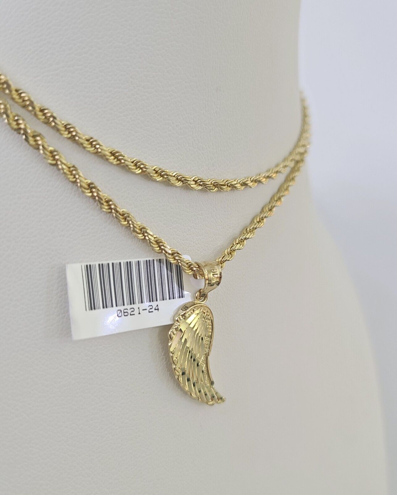 10k 2.5mm Rope Chain Angel Wings Pendant 18" - 30" Yellow Gold Set Charm Necklace - GoldenlinQ
