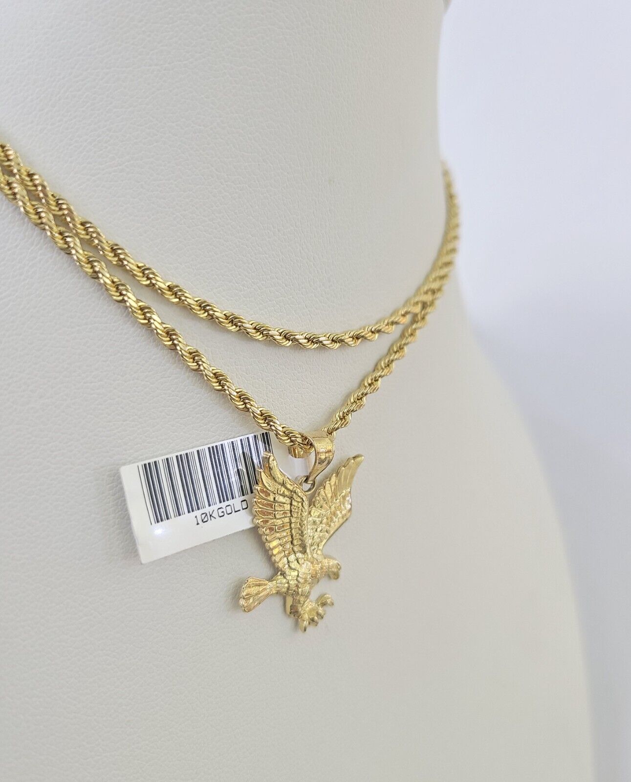 10k 2.5mm Rope Chain Eagle Pendant 18" - 30" Yellow Gold Set Charm Necklace - GoldenlinQ