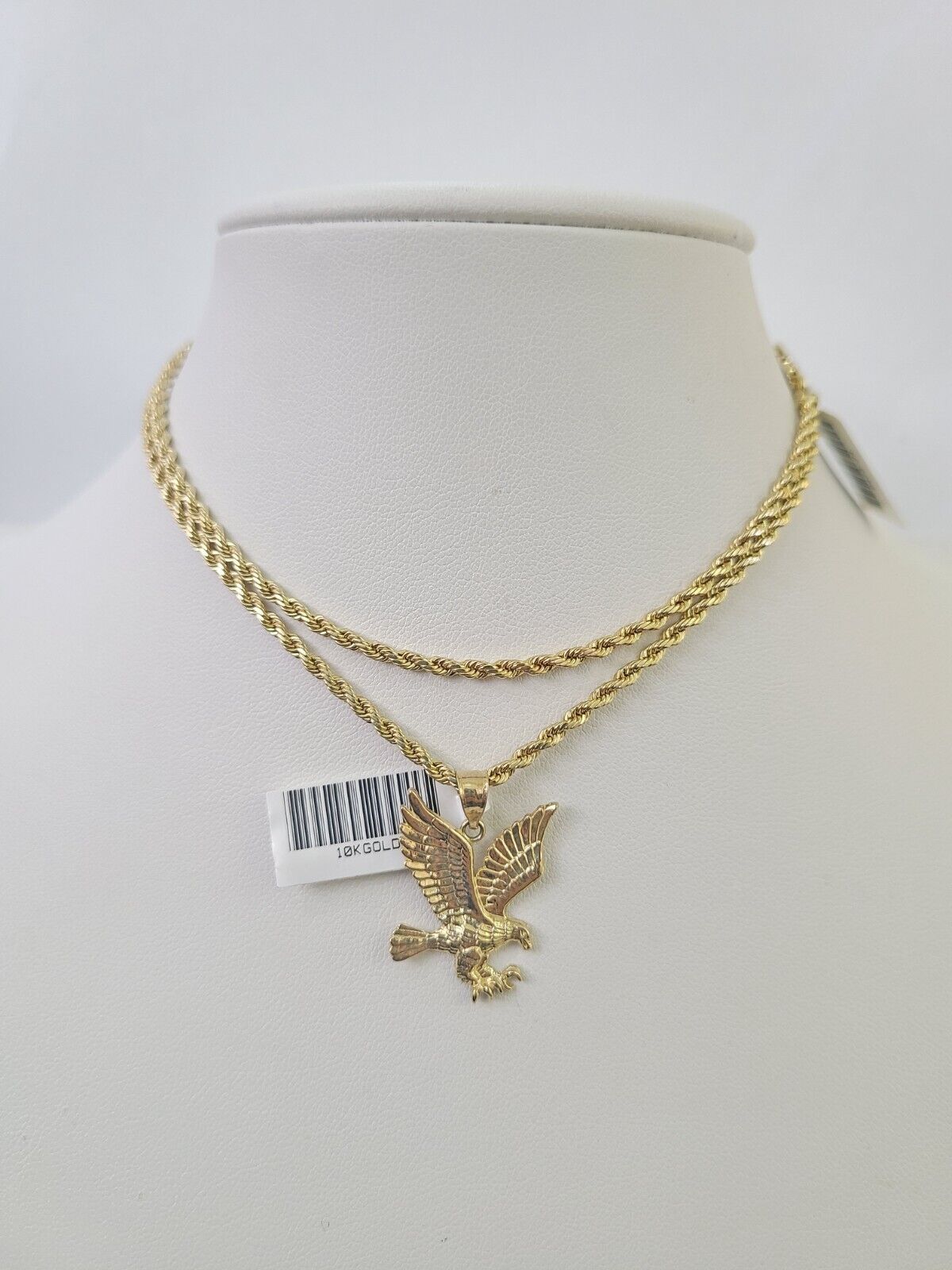 10k 2.5mm Rope Chain Eagle Pendant 18" - 30" Yellow Gold Set Charm Necklace - GoldenlinQ