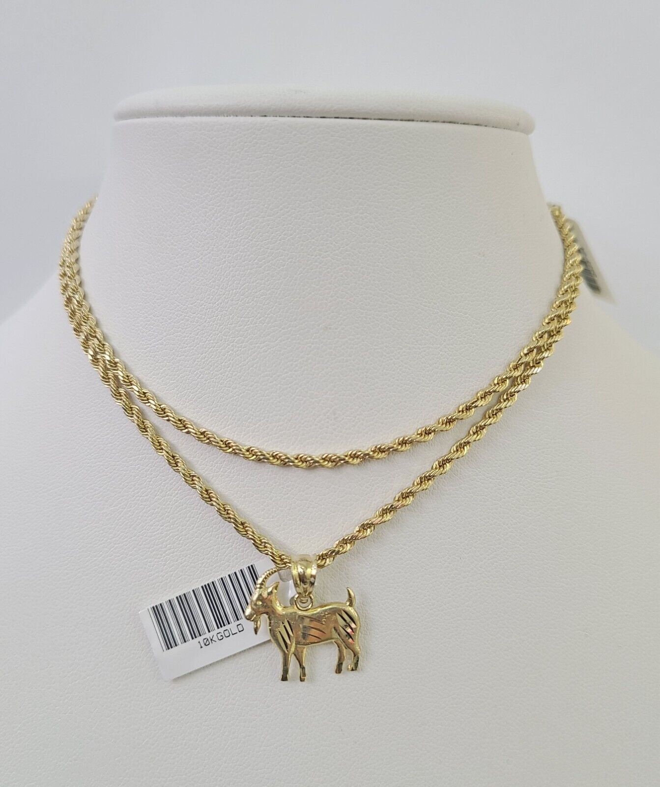 10k 2.5mm Rope Chain GOAT Pendant 18" - 30" Yellow Gold Set Charm Necklace - GoldenlinQ