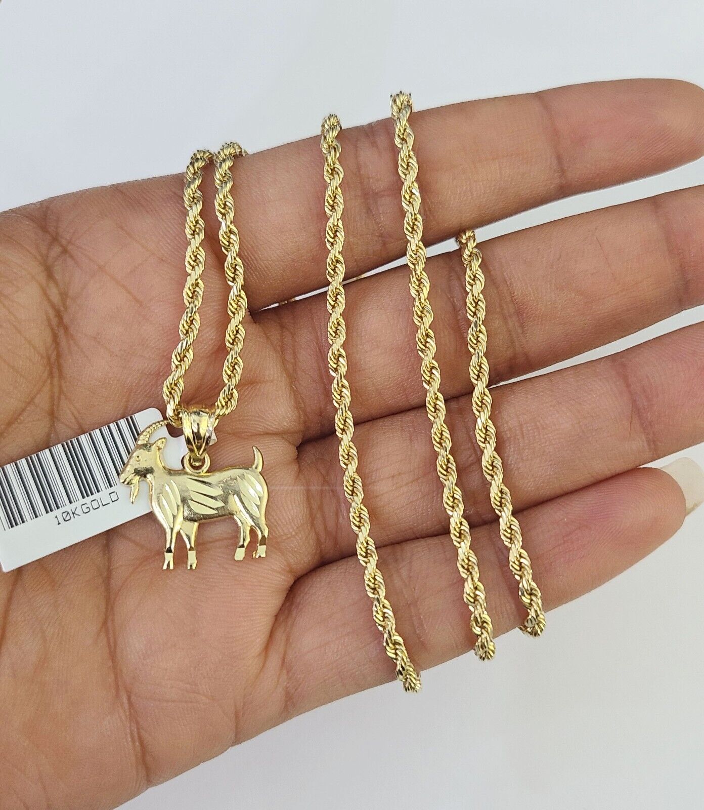 10k 2.5mm Rope Chain GOAT Pendant 18" - 30" Yellow Gold Set Charm Necklace - GoldenlinQ