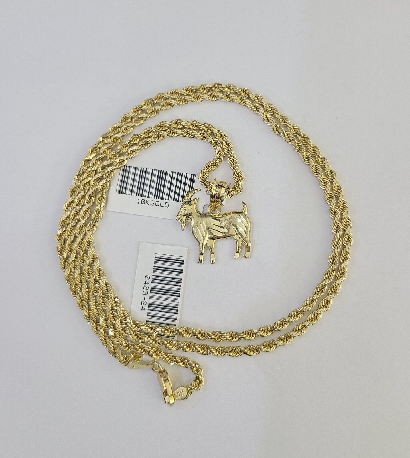 10k 2.5mm Rope Chain GOAT Pendant 18" - 30" Yellow Gold Set Charm Necklace - GoldenlinQ