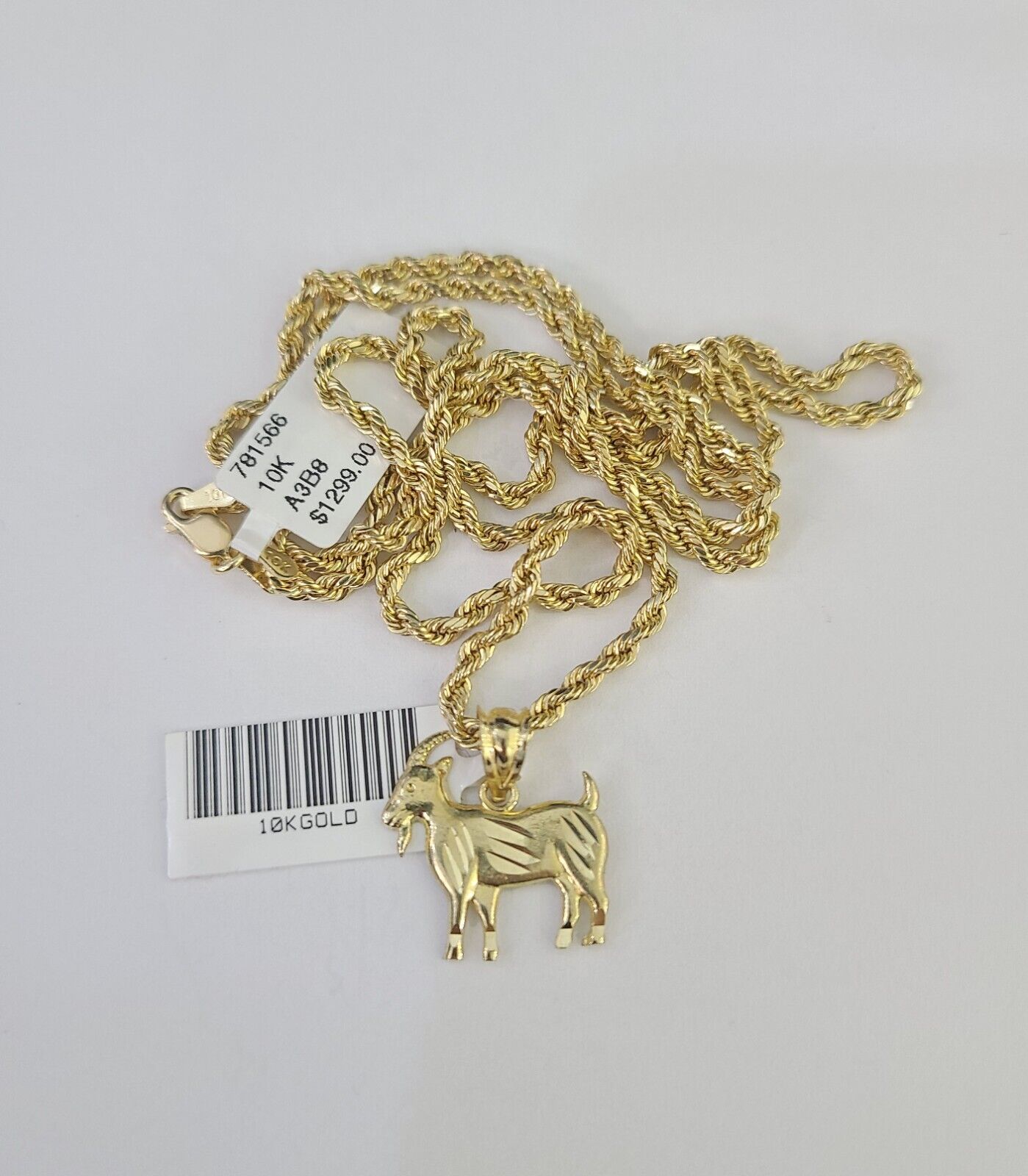 10k 2.5mm Rope Chain GOAT Pendant 18" - 30" Yellow Gold Set Charm Necklace - GoldenlinQ