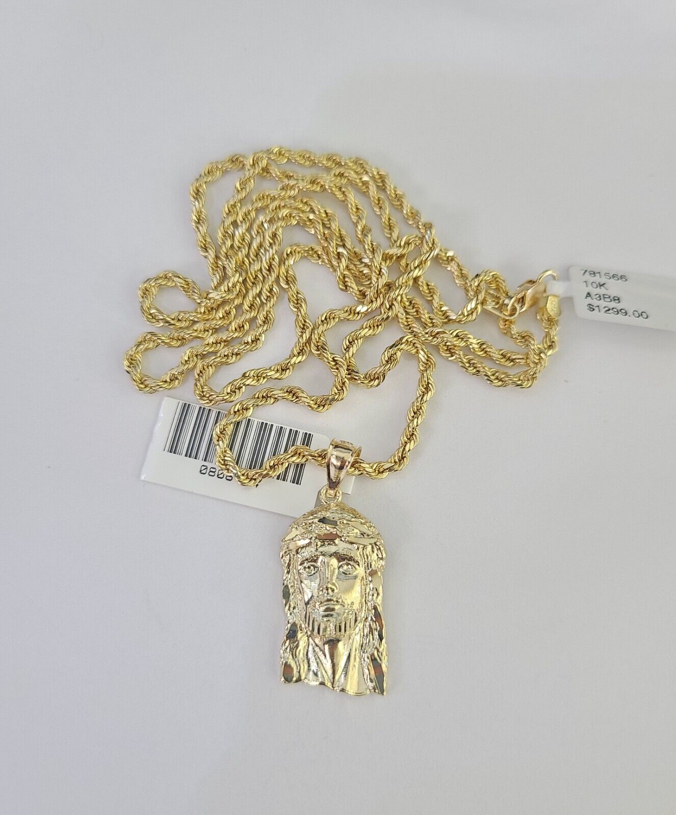10k 2.5mm Rope Chain Jesus Head Pendant 18" - 30" Yellow Gold Set Charm Necklace - GoldenlinQ