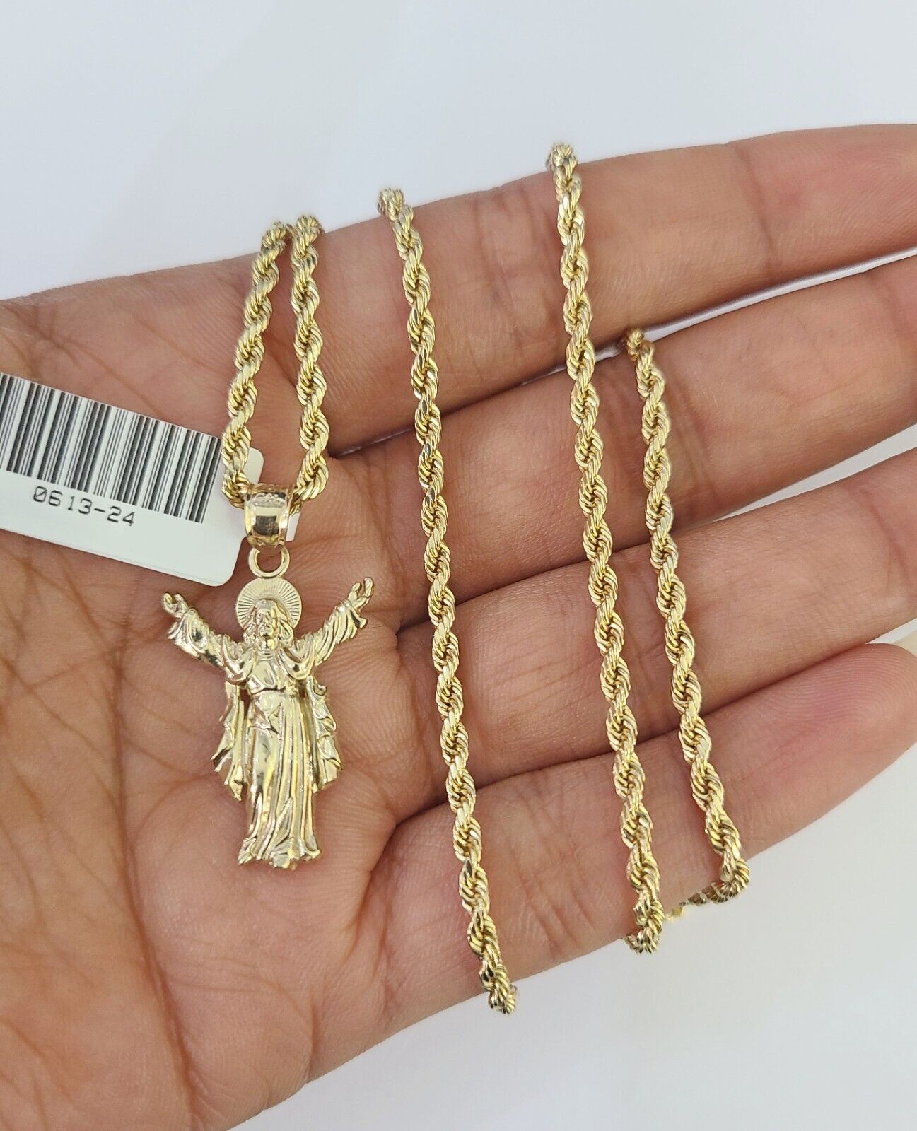 10k 2.5mm Rope Chain Jesus Pendant 18" - 30" Yellow Gold Set Charm Necklace - GoldenlinQ