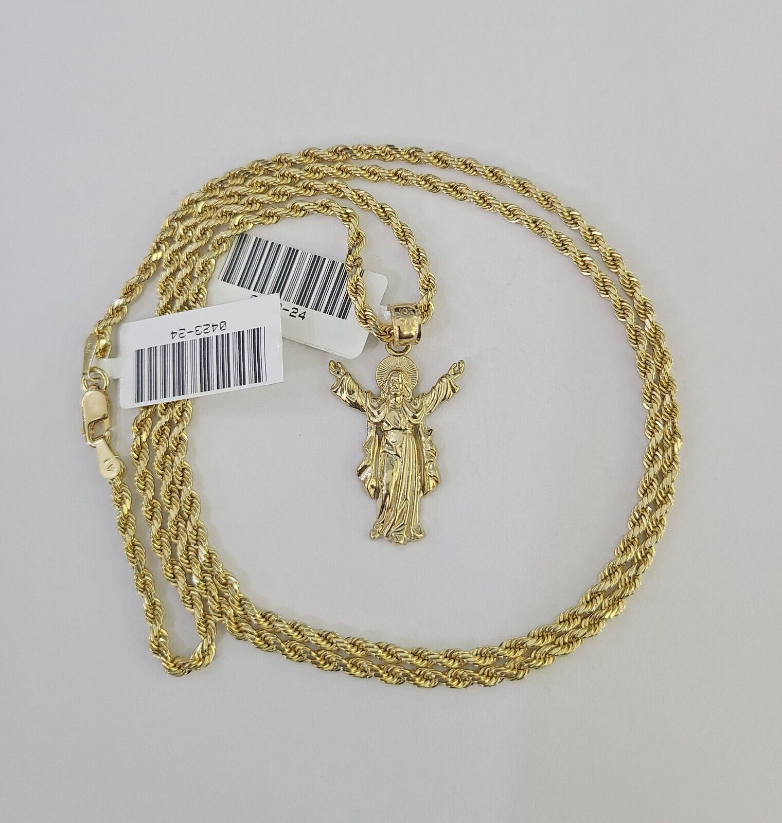 10k 2.5mm Rope Chain Jesus Pendant 18" - 30" Yellow Gold Set Charm Necklace - GoldenlinQ