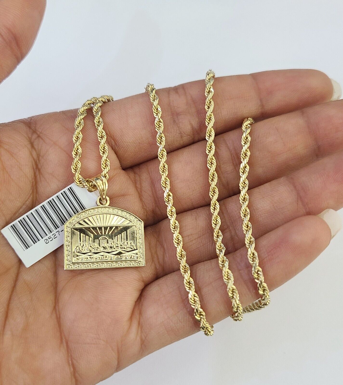10k 2.5mm Rope Chain Last Supper Pendant 18" - 30" Yellow Gold Set Charm Necklace - GoldenlinQ