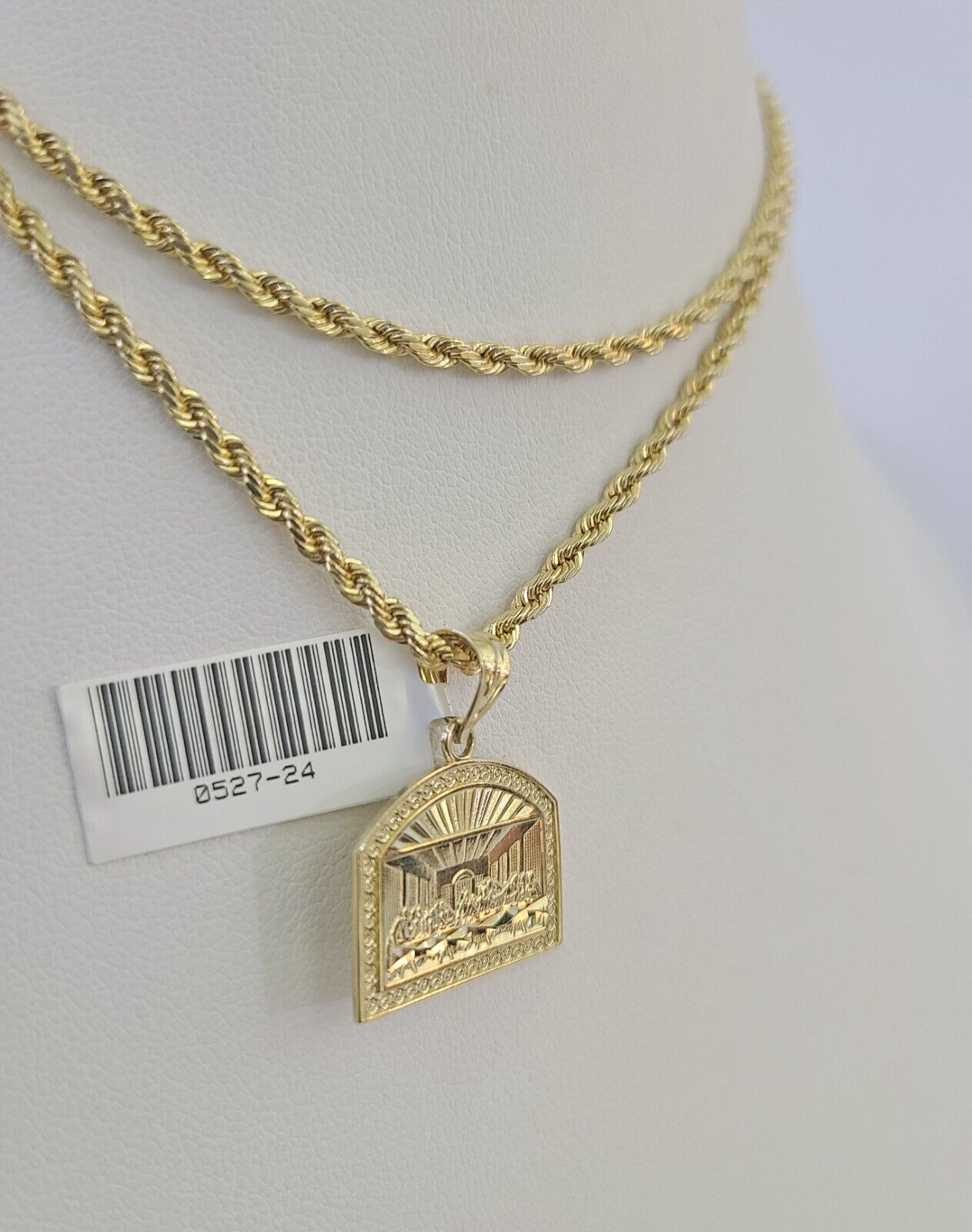 10k 2.5mm Rope Chain Last Supper Pendant 18" - 30" Yellow Gold Set Charm Necklace - GoldenlinQ