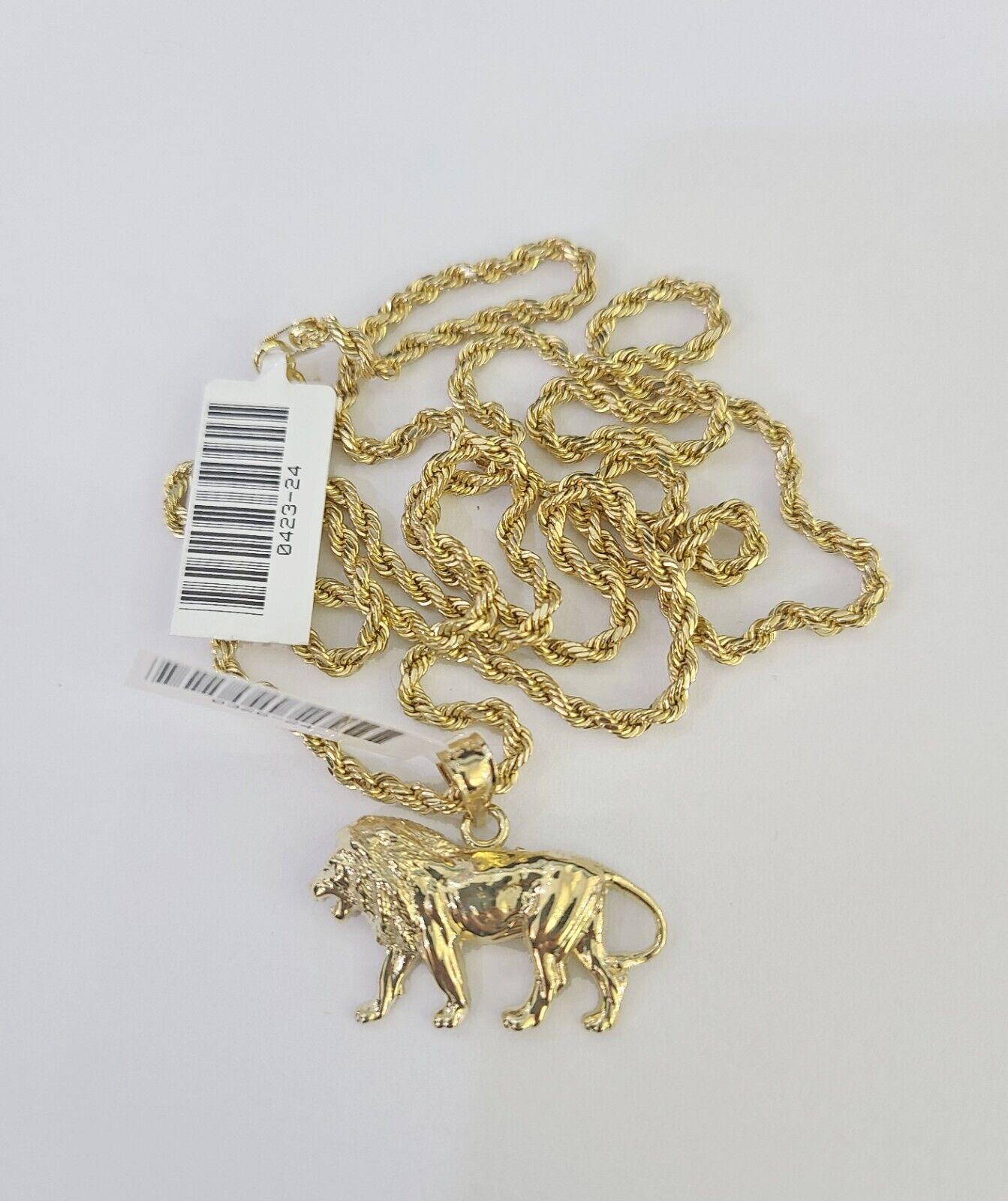 10k 2.5mm Rope Chain Lion Pendant 18" - 30" Yellow Gold Set Charm Necklace - GoldenlinQ