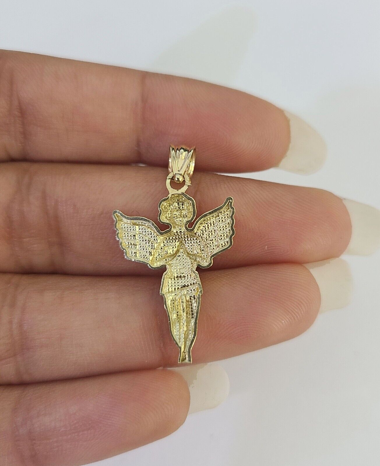 10k 2.5mm Rope Chain Praying Angel Pendant 18" - 30 Yellow Gold Set Charm Necklace - GoldenlinQ
