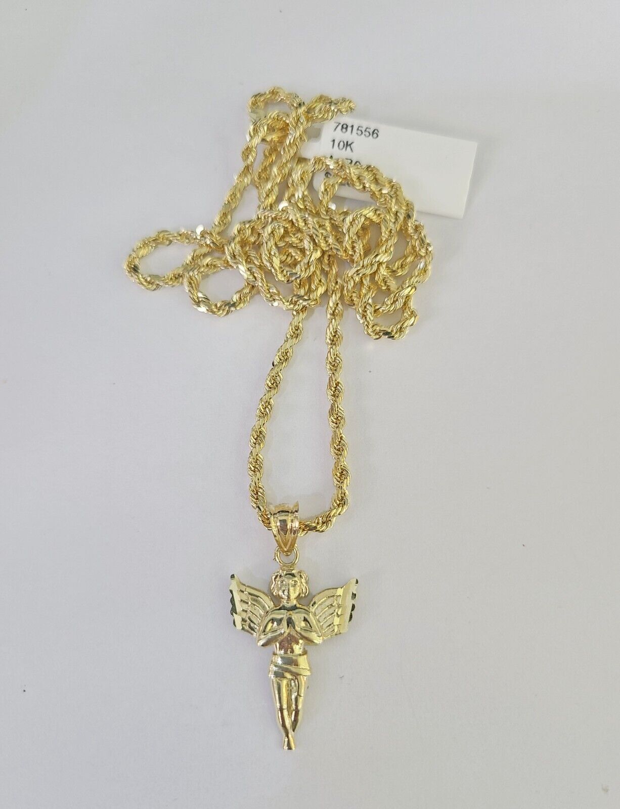 10k 2.5mm Rope Chain Praying Angel Pendant 18" - 30 Yellow Gold Set Charm Necklace - GoldenlinQ