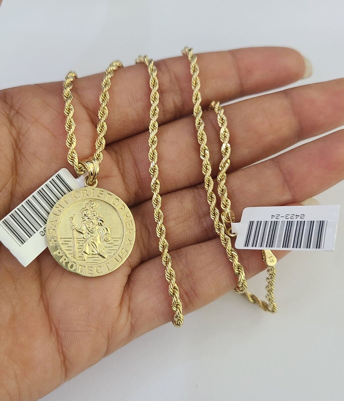 10k 2.5mm Rope Chain Saint Christopher Pendant 18" - 30" Gold Set Charm Necklace - GoldenlinQ