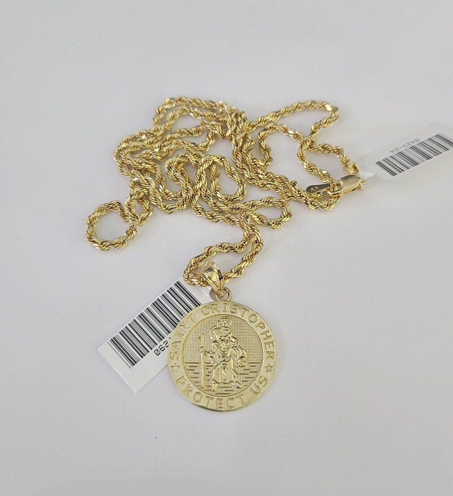 10k 2.5mm Rope Chain Saint Christopher Pendant 18" - 30" Gold Set Charm Necklace - GoldenlinQ