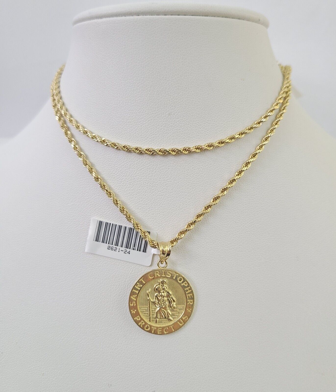 10k 2.5mm Rope Chain Saint Christopher Pendant 18" - 30" Gold Set Charm Necklace - GoldenlinQ