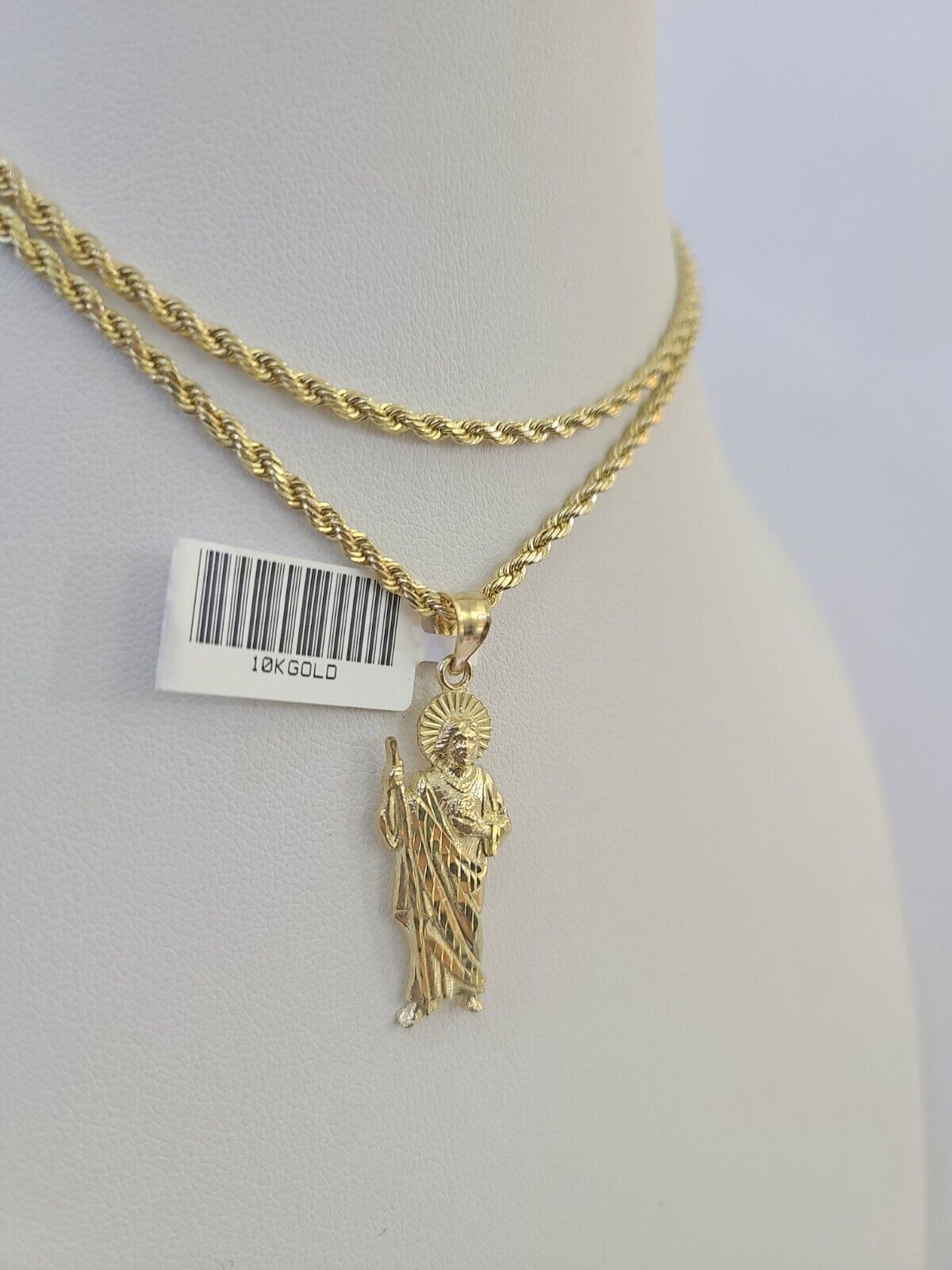 10k 2.5mm Rope Chain Saint Jude Pendant 18" - 30" Gold Set Charm Necklace - GoldenlinQ