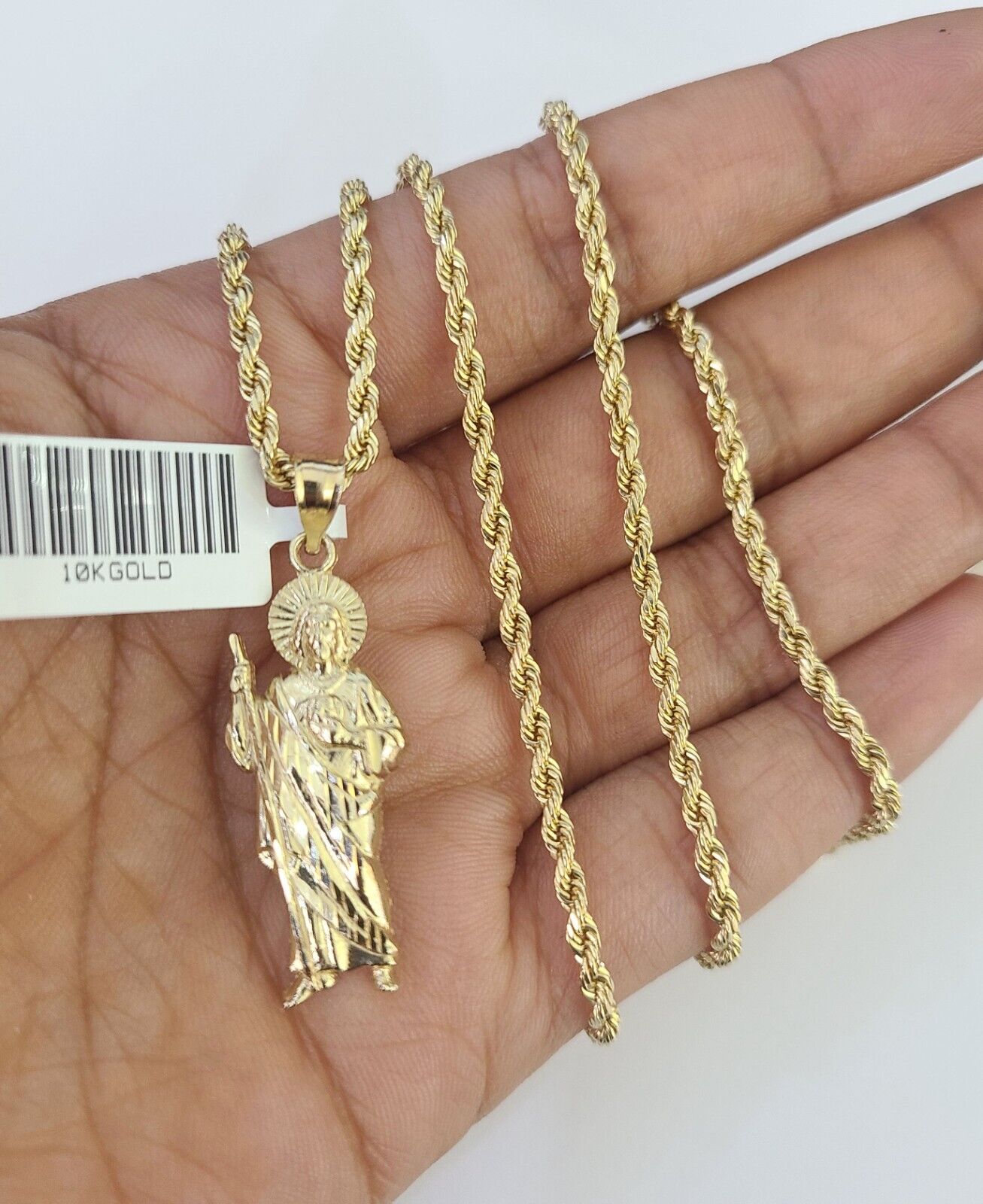 10k 2.5mm Rope Chain Saint Jude Pendant 18" - 30" Gold Set Charm Necklace - GoldenlinQ
