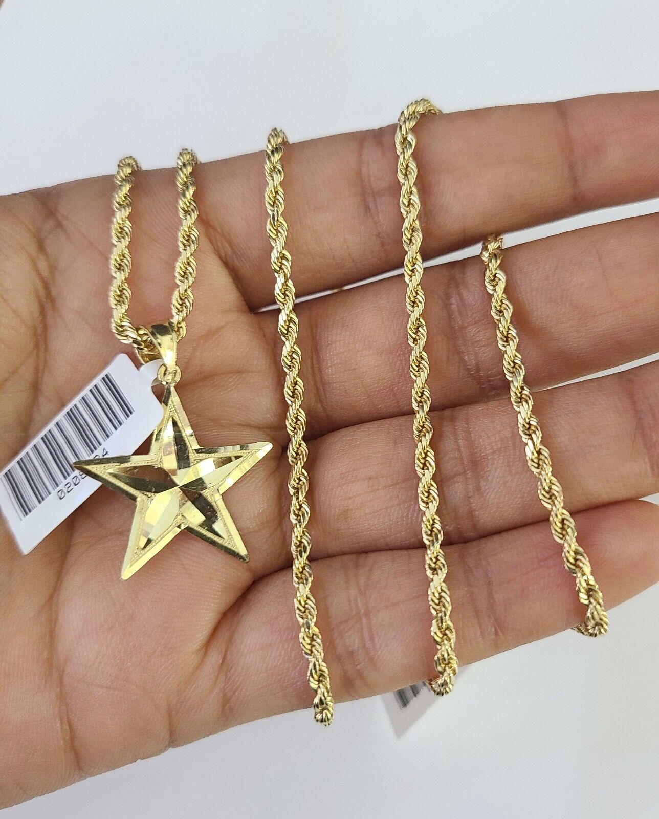 10k 2.5mm Rope Chain Star Pendant 18" - 30" Yellow Gold Set Charm Necklace - GoldenlinQ