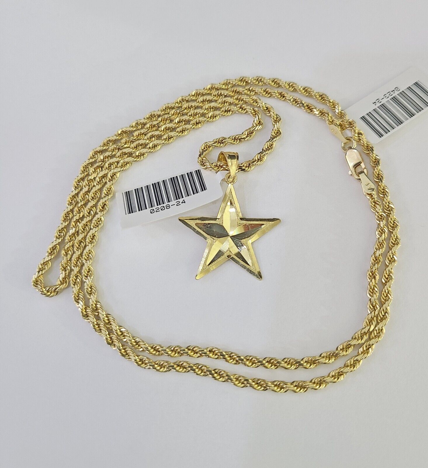 10k 2.5mm Rope Chain Star Pendant 18" - 30" Yellow Gold Set Charm Necklace - GoldenlinQ