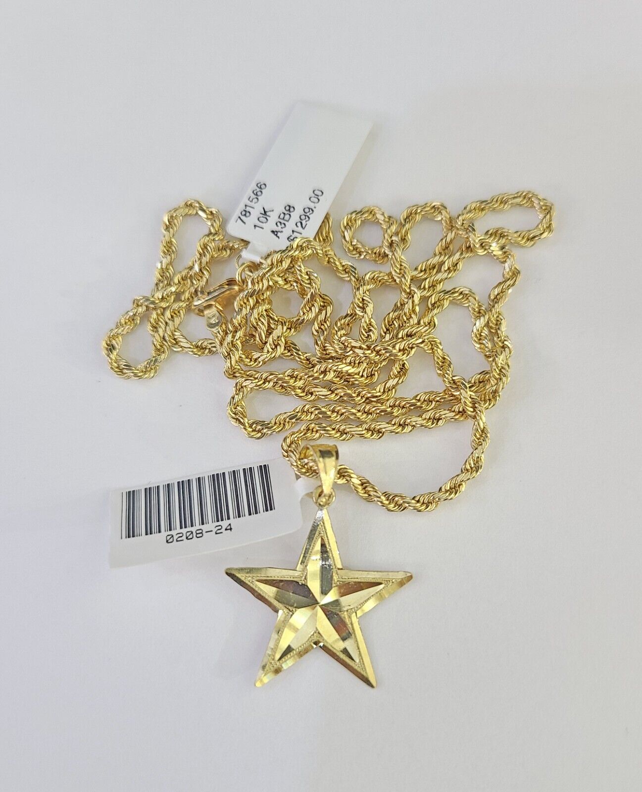 10k 2.5mm Rope Chain Star Pendant 18" - 30" Yellow Gold Set Charm Necklace - GoldenlinQ