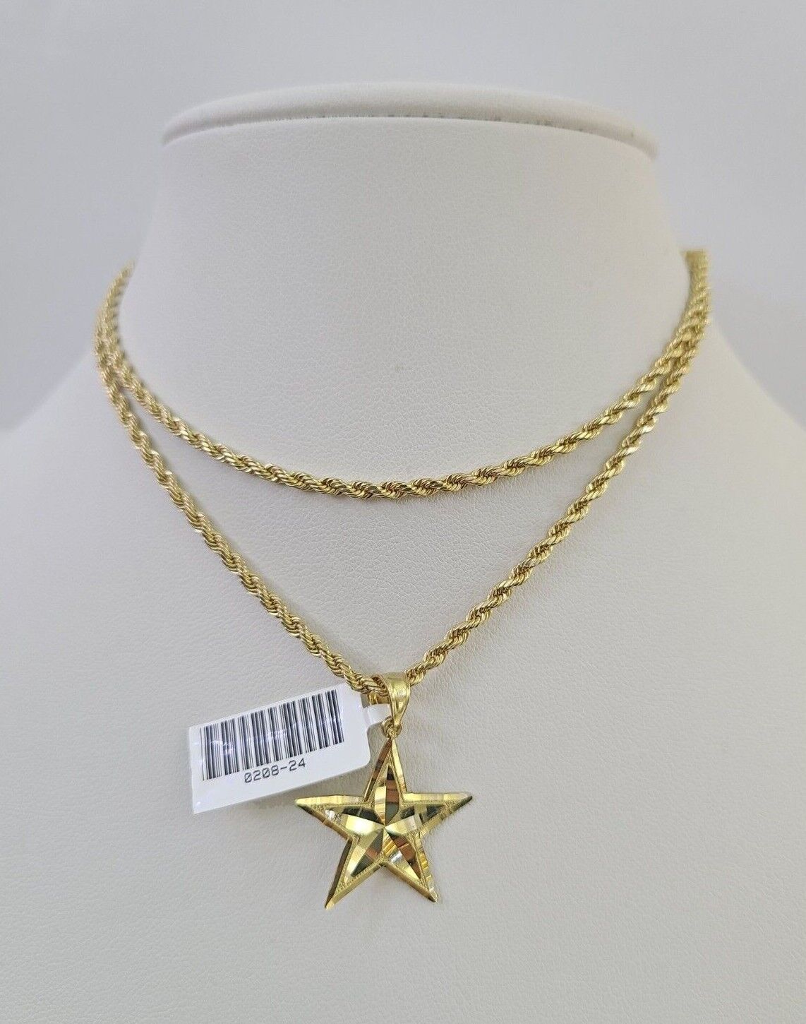 10k 2.5mm Rope Chain Star Pendant 18" - 30" Yellow Gold Set Charm Necklace - GoldenlinQ