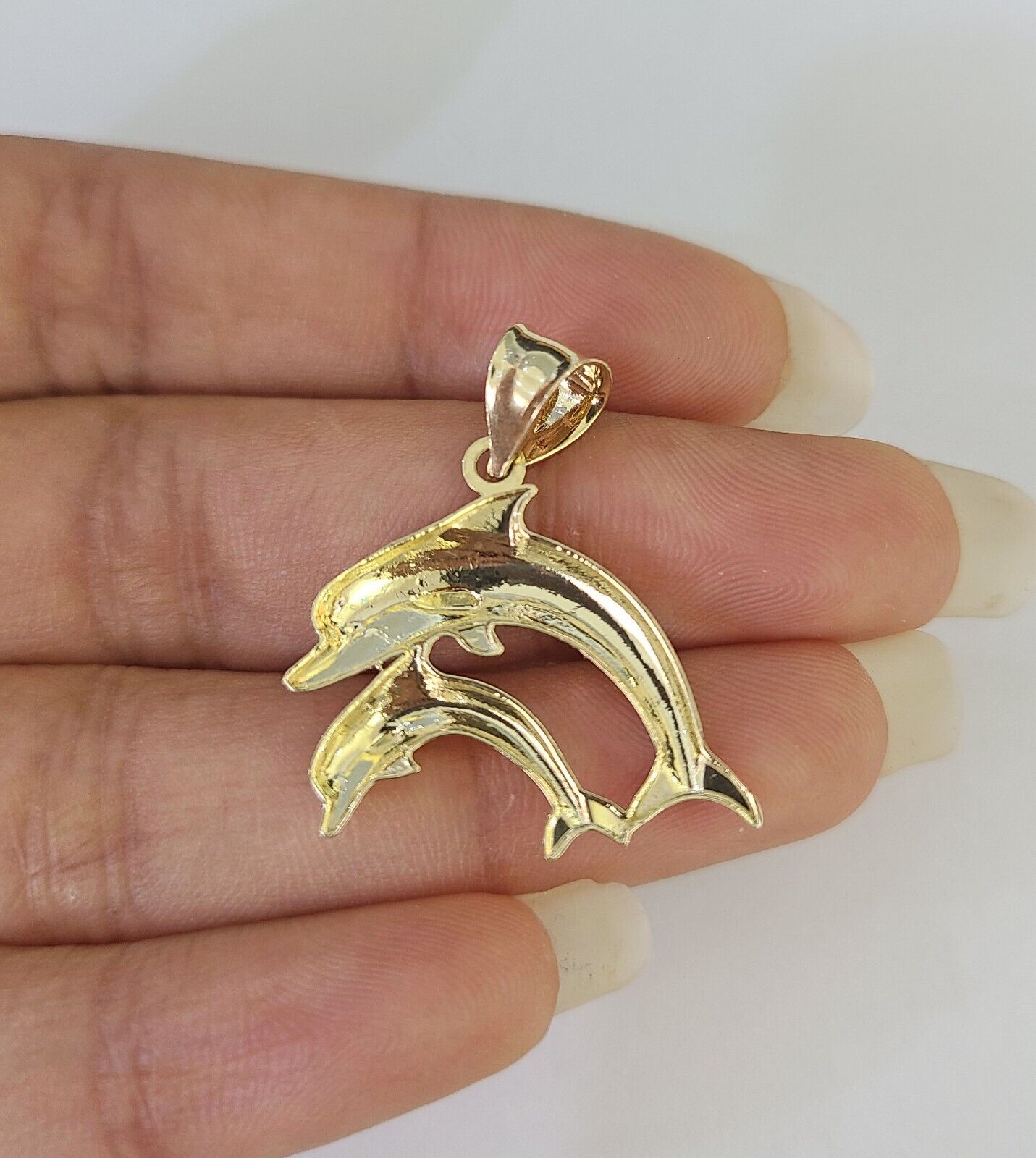 10k 3mm Rope Chain Dolphin Pendant 18" 20" 22" 24" 26" 28" 30" Gold Set Charm - GoldenlinQ