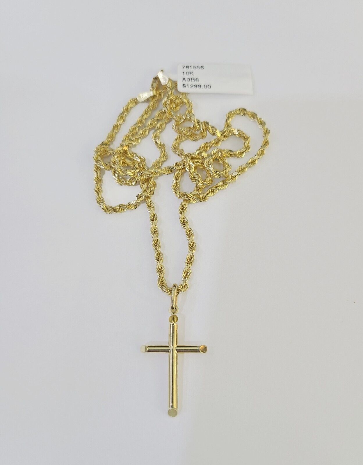 10k 3mm Rope Chain Jesus Cross Pendant 18" - 30" Yellow Gold Set Charm Necklace - GoldenlinQ