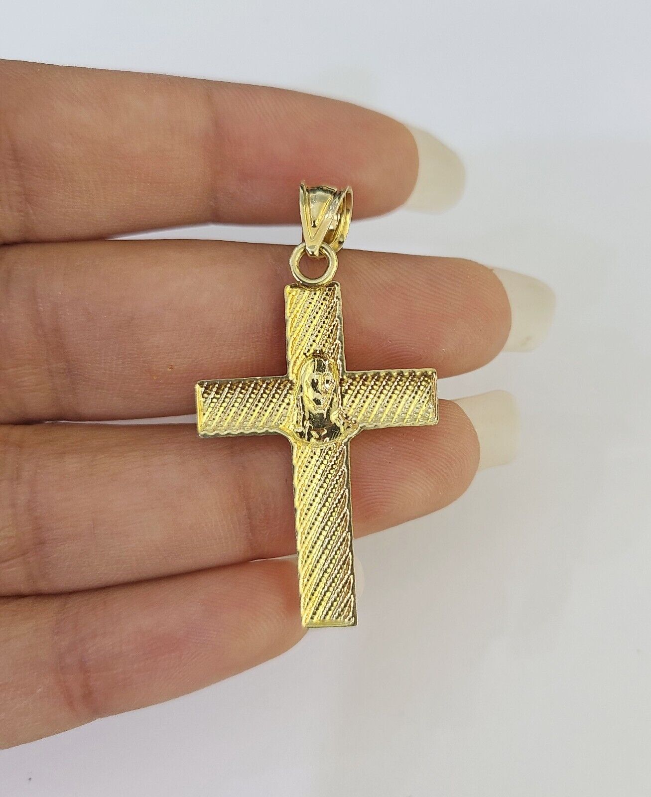10k 3mm Rope Chain Jesus Cross Pendant 18" - 30" Yellow Gold Set Charm Necklace - GoldenlinQ
