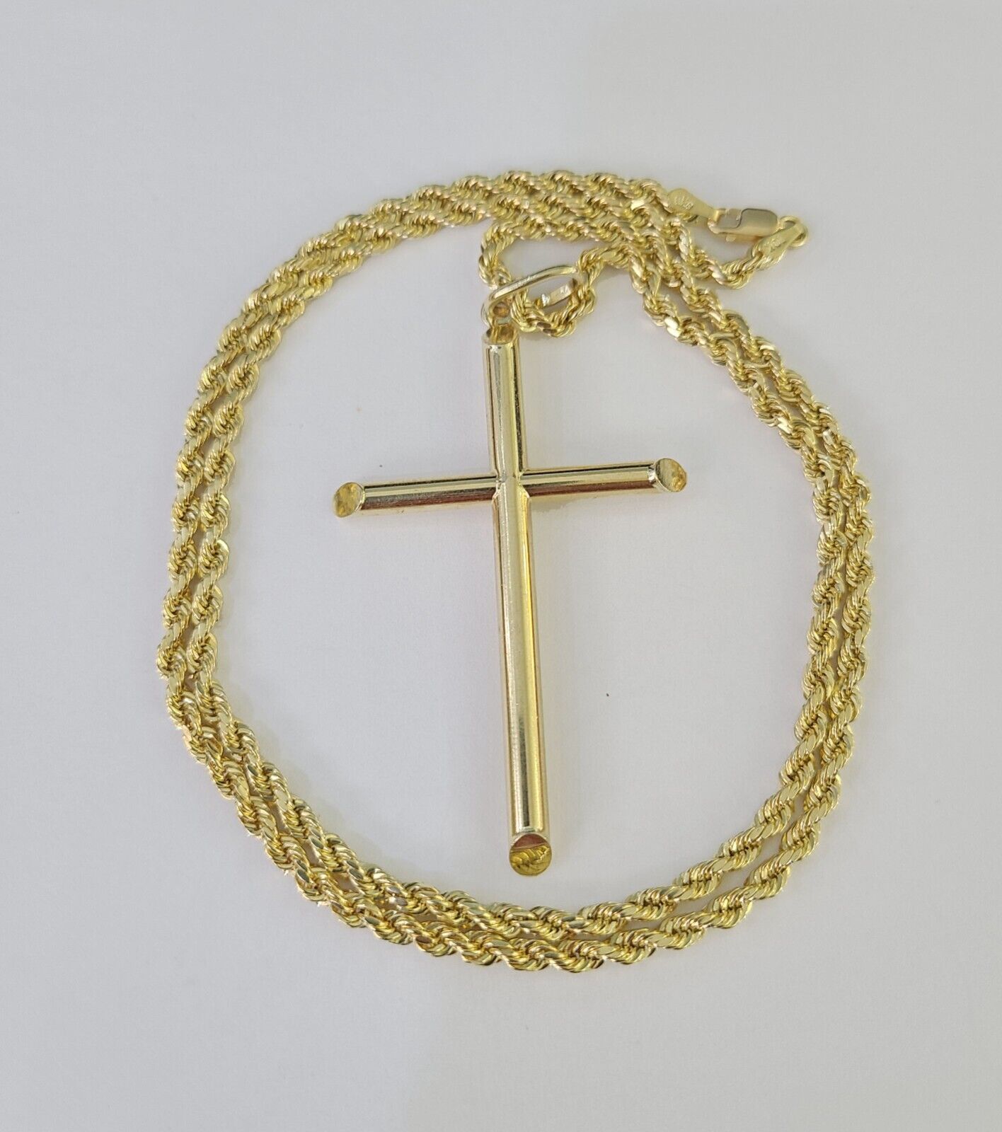 10k 3mm Rope Chain Jesus Cross Pendant 18" - 30" Yellow Gold Set Charm Necklace - GoldenlinQ