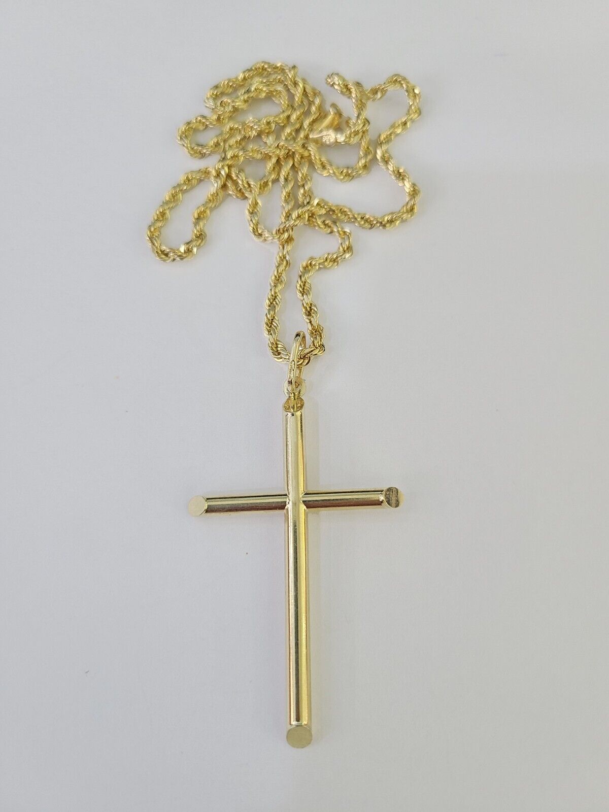 10k 3mm Rope Chain Jesus Cross Pendant 18" - 30" Yellow Gold Set Charm Necklace - GoldenlinQ