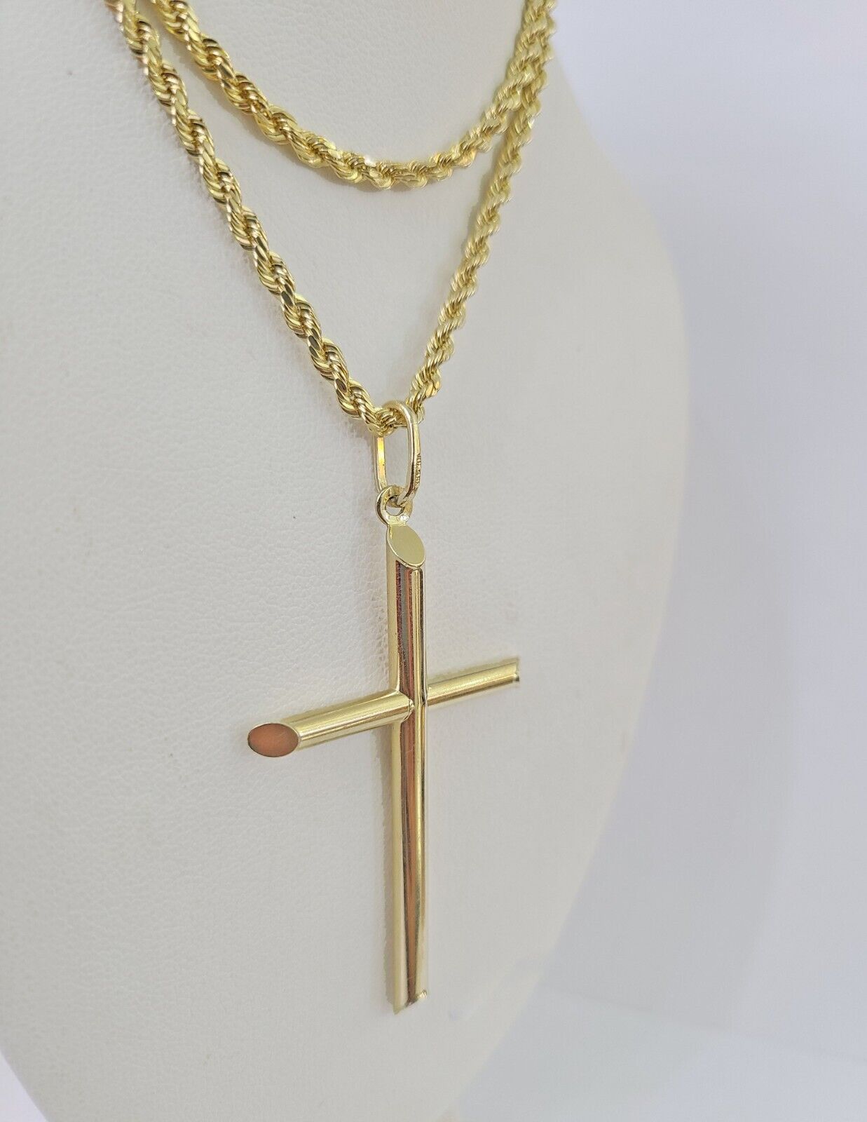 10k 3mm Rope Chain Jesus Cross Pendant 18" - 30" Yellow Gold Set Charm Necklace - GoldenlinQ