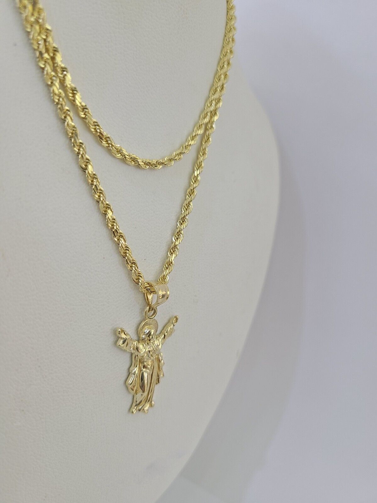 10k 3mm Rope Chain Jesus Full Body Pendant 18" - 30" Gold Set Charm Necklace - GoldenlinQ