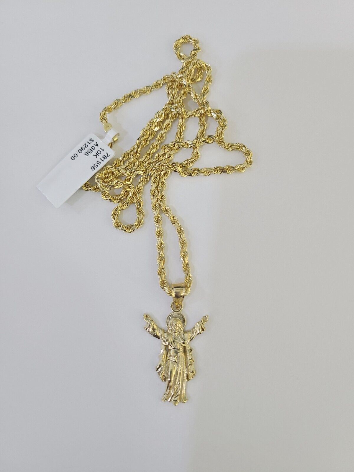 10k 3mm Rope Chain Jesus Full Body Pendant 18" - 30" Gold Set Charm Necklace - GoldenlinQ