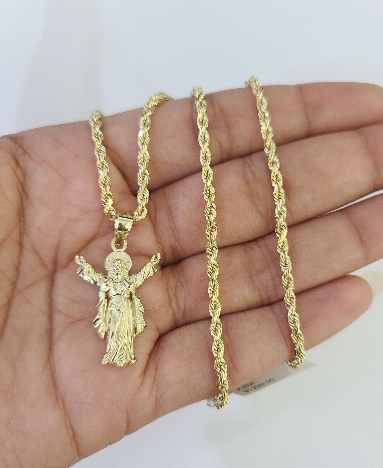10k 3mm Rope Chain Jesus Full Body Pendant 18" - 30" Gold Set Charm Necklace - GoldenlinQ