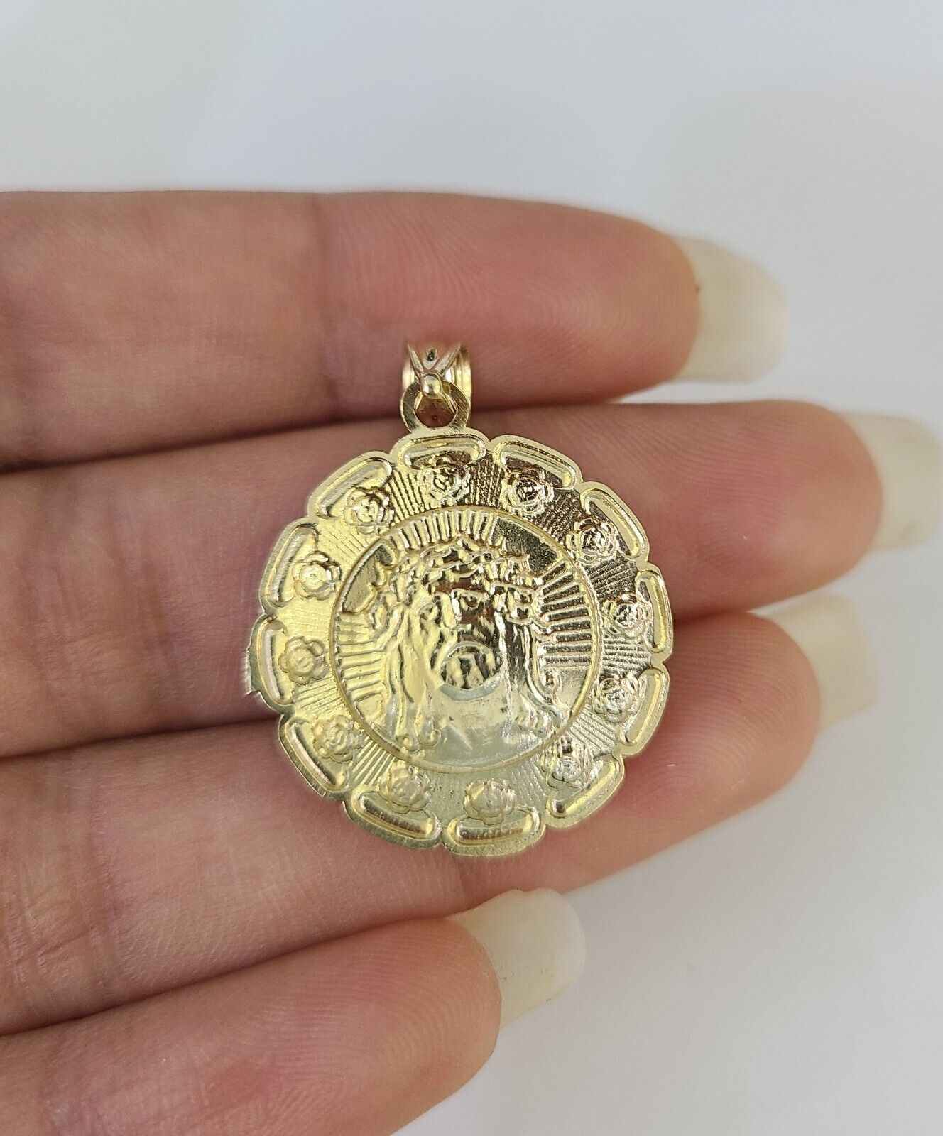 10k 3mm Rope Chain Jesus Guadalupe Pendant 18" - 30 Yellow Gold Set Charm Necklace - GoldenlinQ