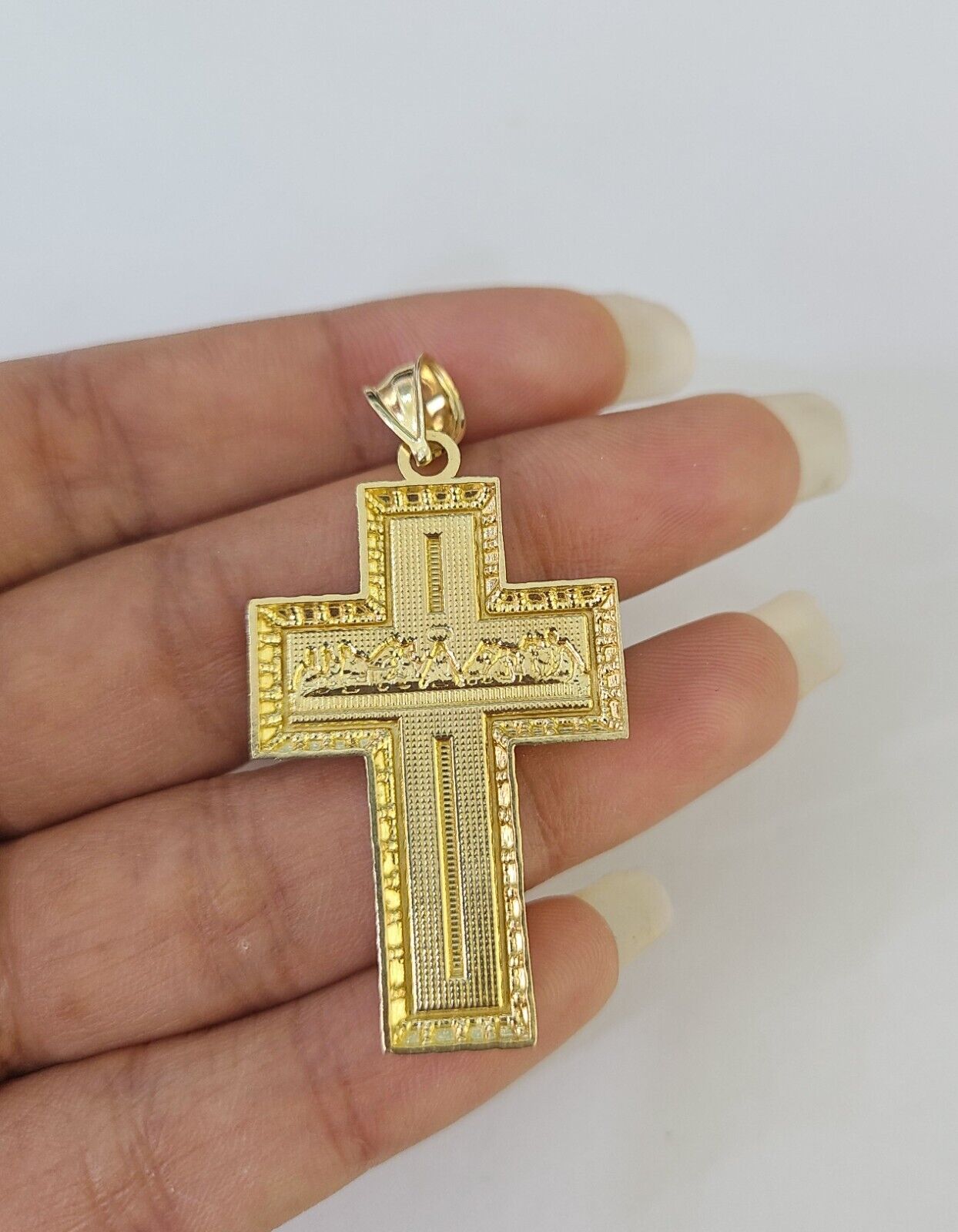 10k 3mm Rope Chain Last Supper Cross Pendant 18" - 30" Gold Set Charm Necklace - GoldenlinQ