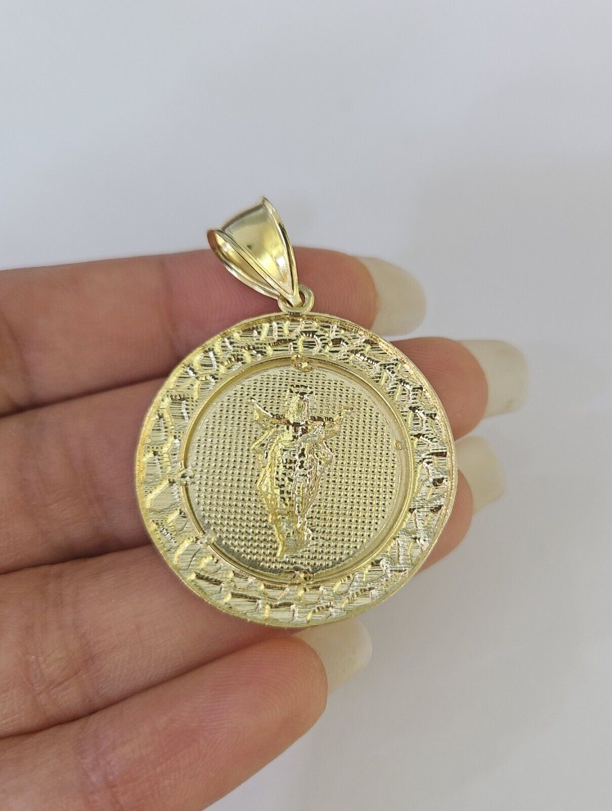 10k 3mm Rope Chain Nugget Medallion Guadalupe Pendant 18" - 30" Set Charm Necklace - GoldenlinQ