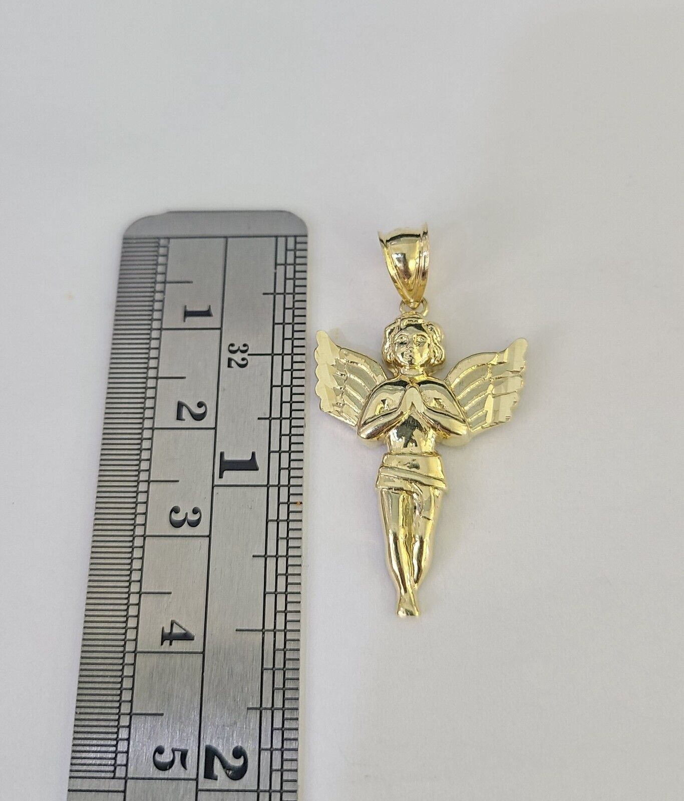 10k 3mm Rope Chain Praying Angel Pendant 18" - 30" Yellow Gold Set Charm Necklace - GoldenlinQ