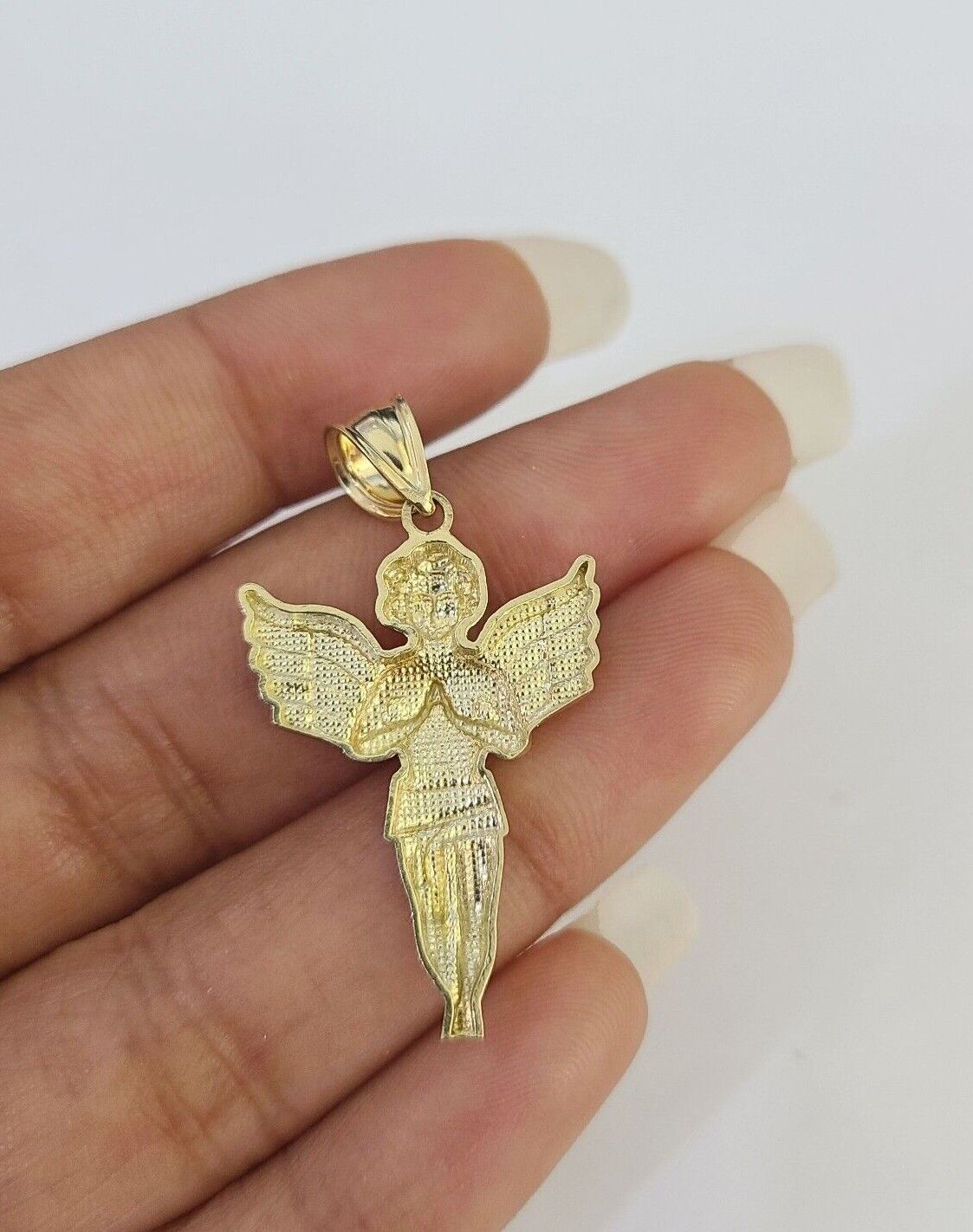 10k 3mm Rope Chain Praying Angel Pendant 18" - 30" Yellow Gold Set Charm Necklace - GoldenlinQ
