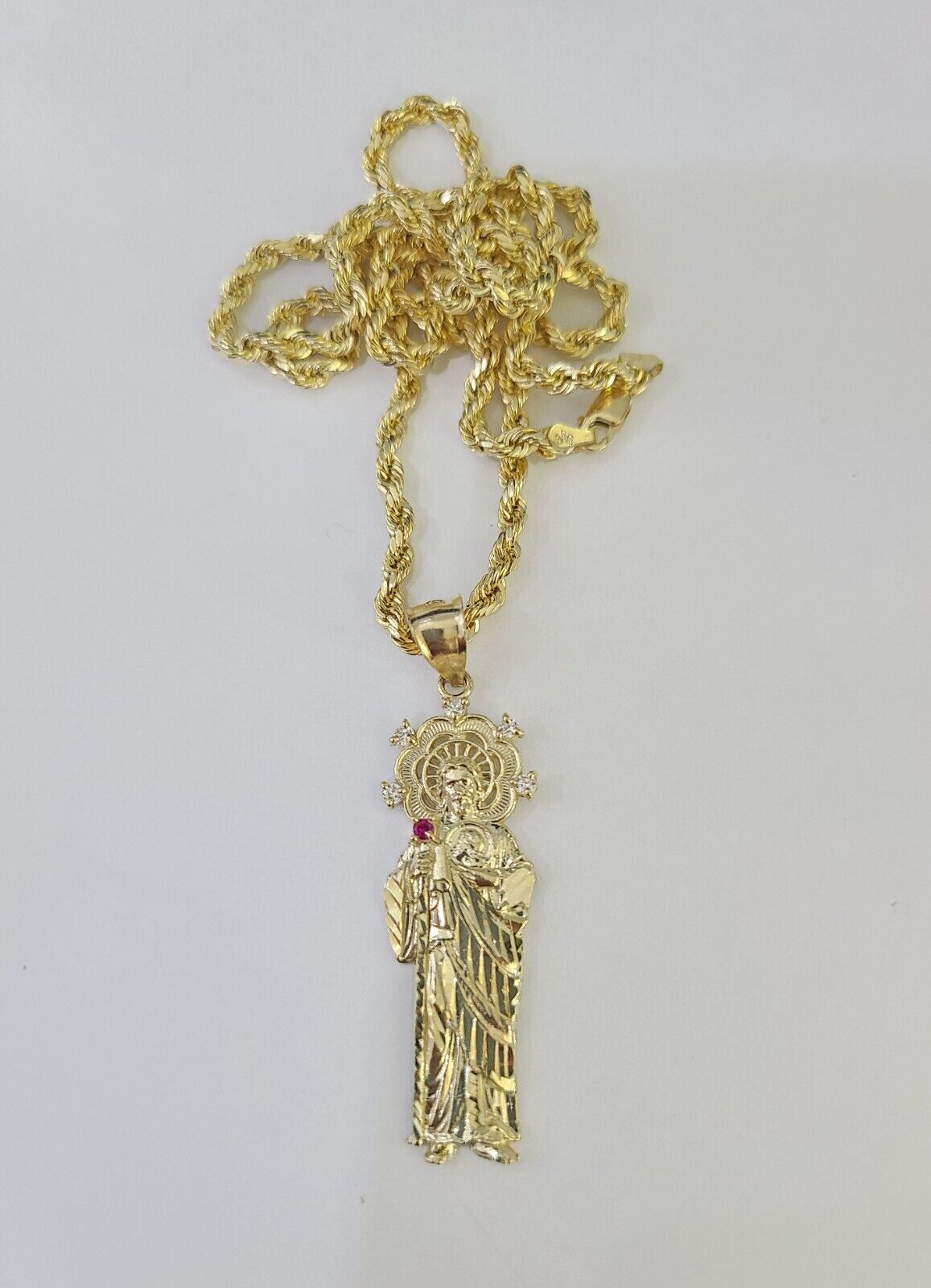 10k 3mm Rope Chain Saint Jude Pendant 18" - 30" Yellow Gold Set Charm Necklace - GoldenlinQ