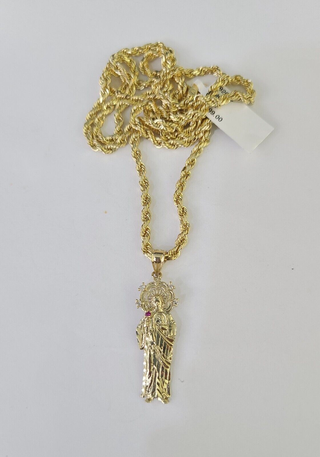 10k 3mm Rope Chain Saint Jude Pendant 18" - 30" Yellow Gold Set Charm Necklace - GoldenlinQ