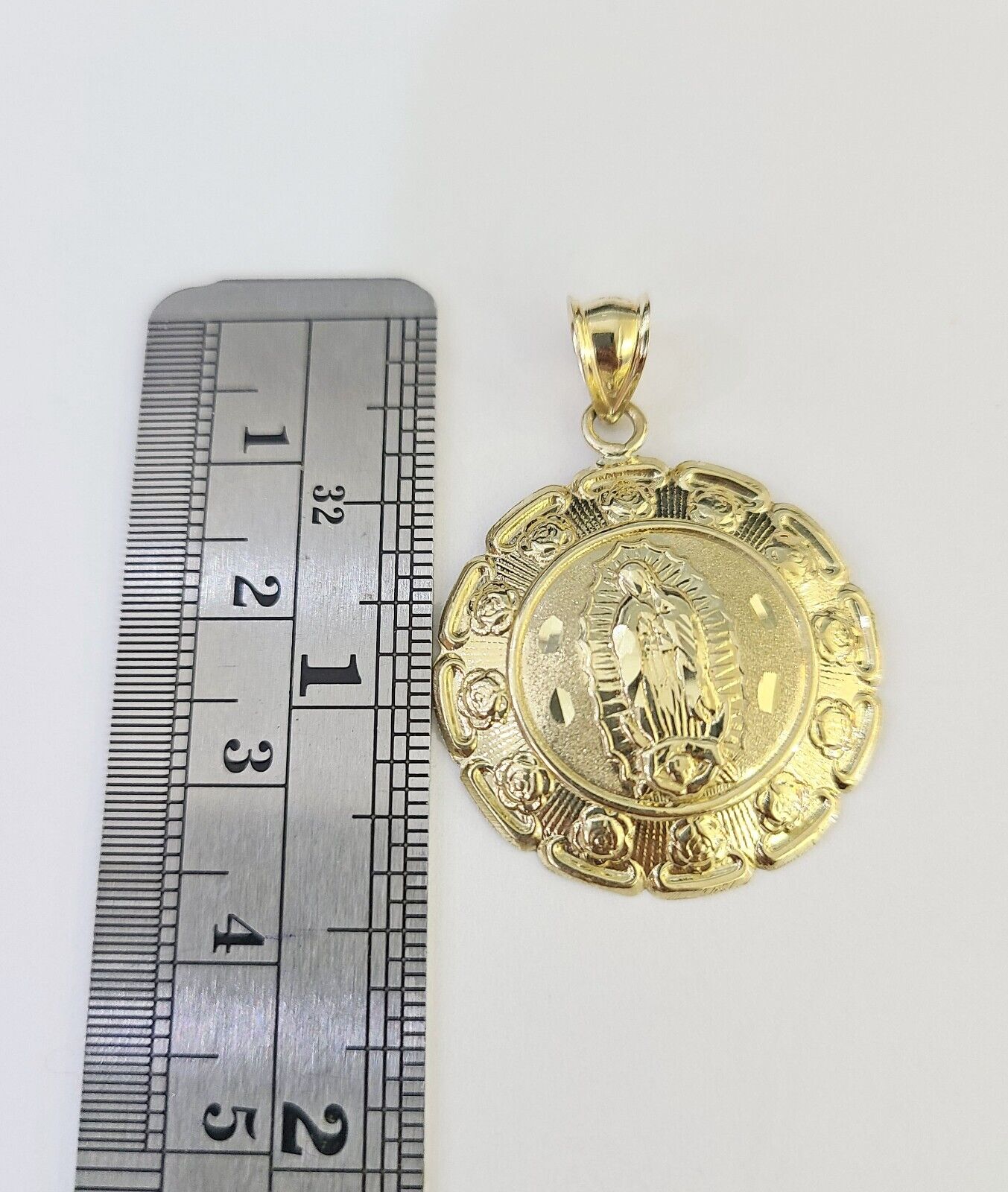 10k 3mm Rope Chain Virgin Mary Pendant 18" - 30" Yellow Gold Set Charm Necklace - GoldenlinQ