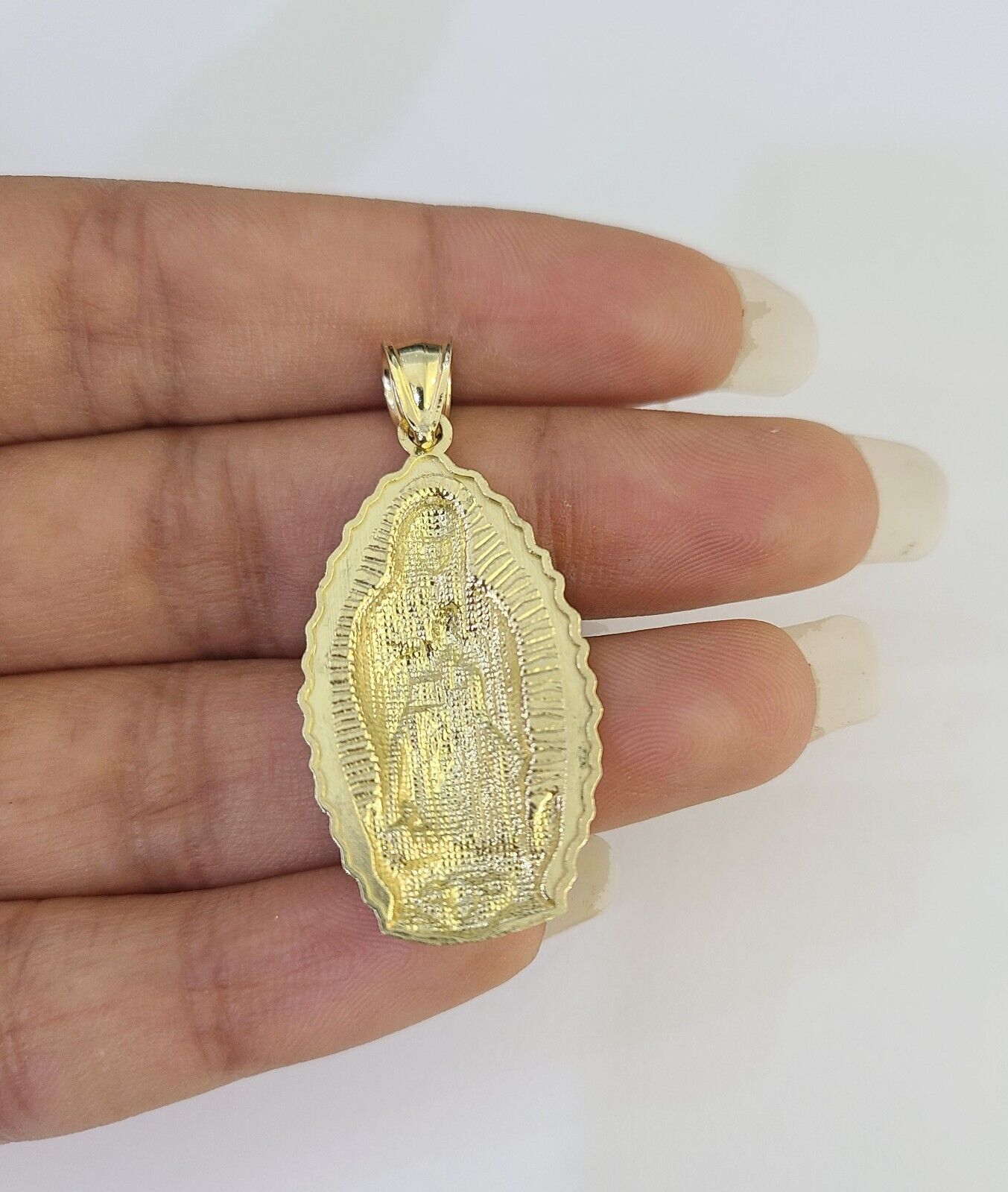 10k 3mm Rope Chain Virgin Mary Pendant 18" - 30" Yellow Gold Set Charm Necklace - GoldenlinQ