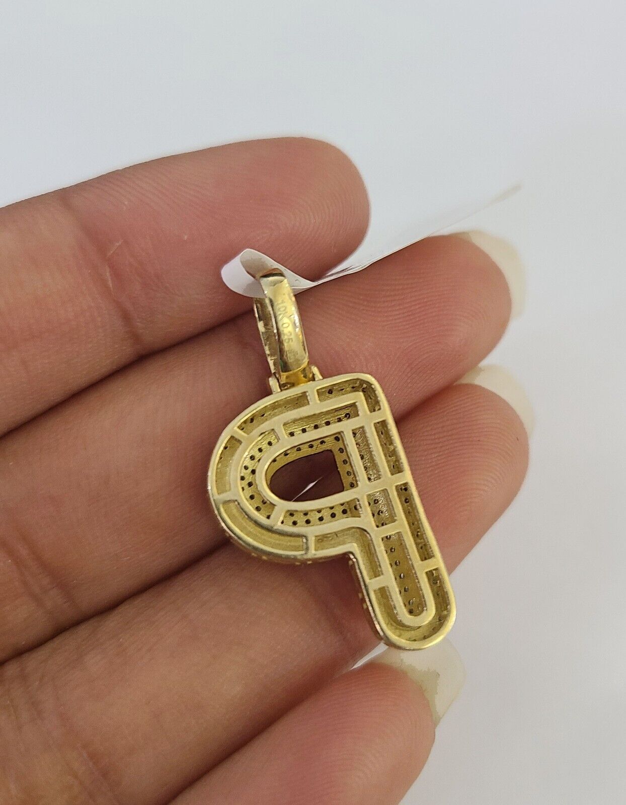 10k 3mm Rope Solid Chain P Diamond Pendant Alphabet 18" - 28" Gold Charm Necklace - GoldenlinQ