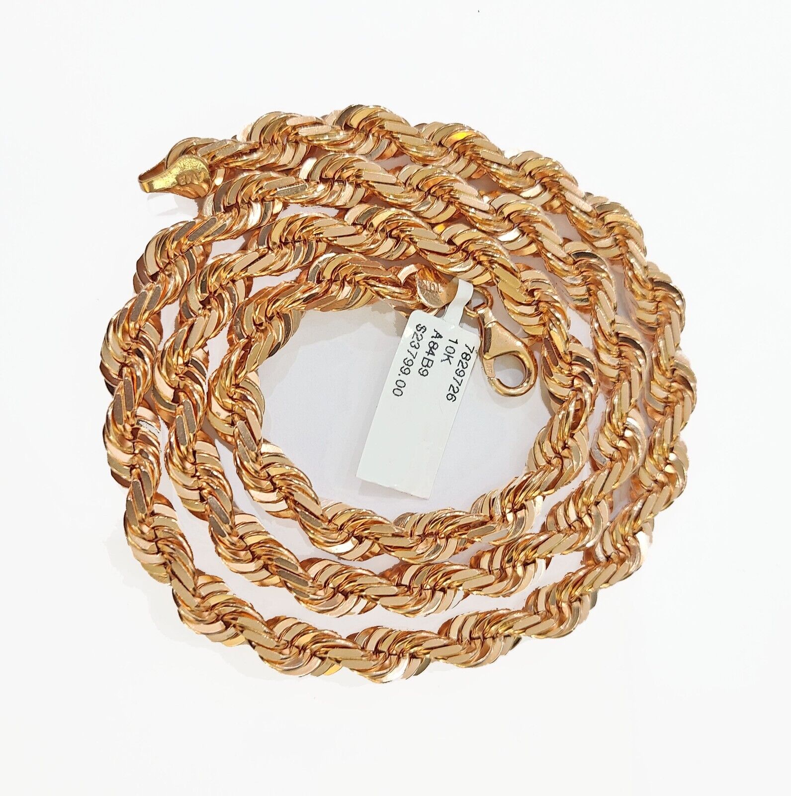10k 7mm Solid Rose Gold Rope Chain Necklace 22" Inches with Diamond Cut - GoldenlinQ