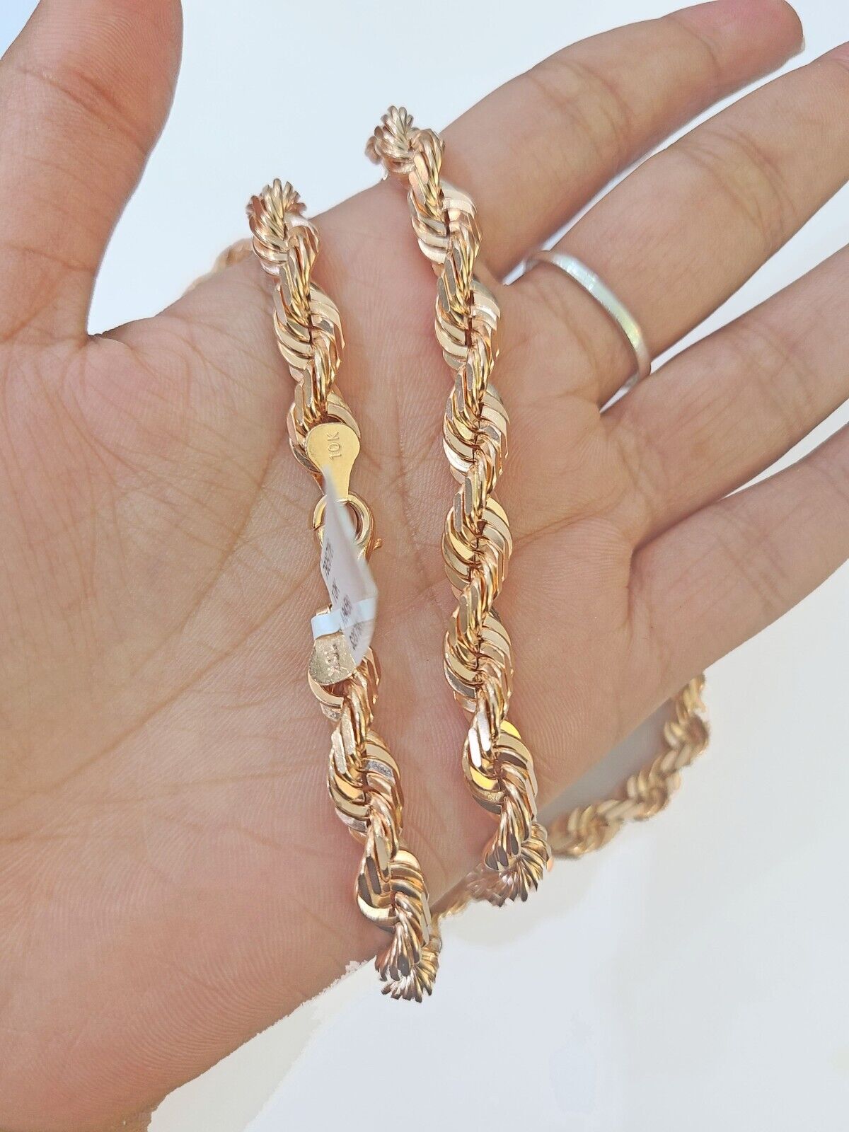 10k 7mm Solid Rose Gold Rope Chain Necklace 22" Inches with Diamond Cut - GoldenlinQ