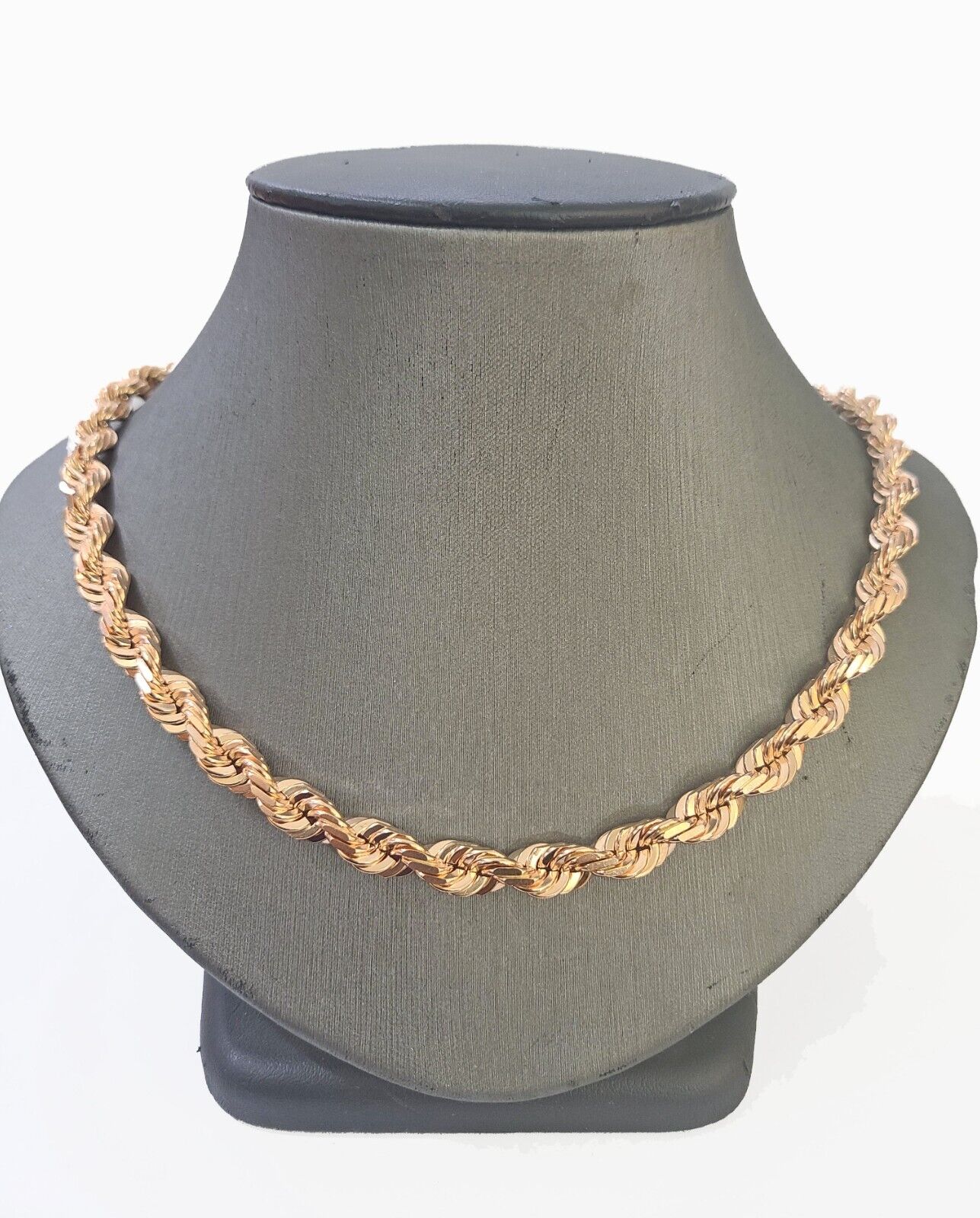 10k 7mm Solid Rose Gold Rope Chain Necklace 22" Inches with Diamond Cut - GoldenlinQ